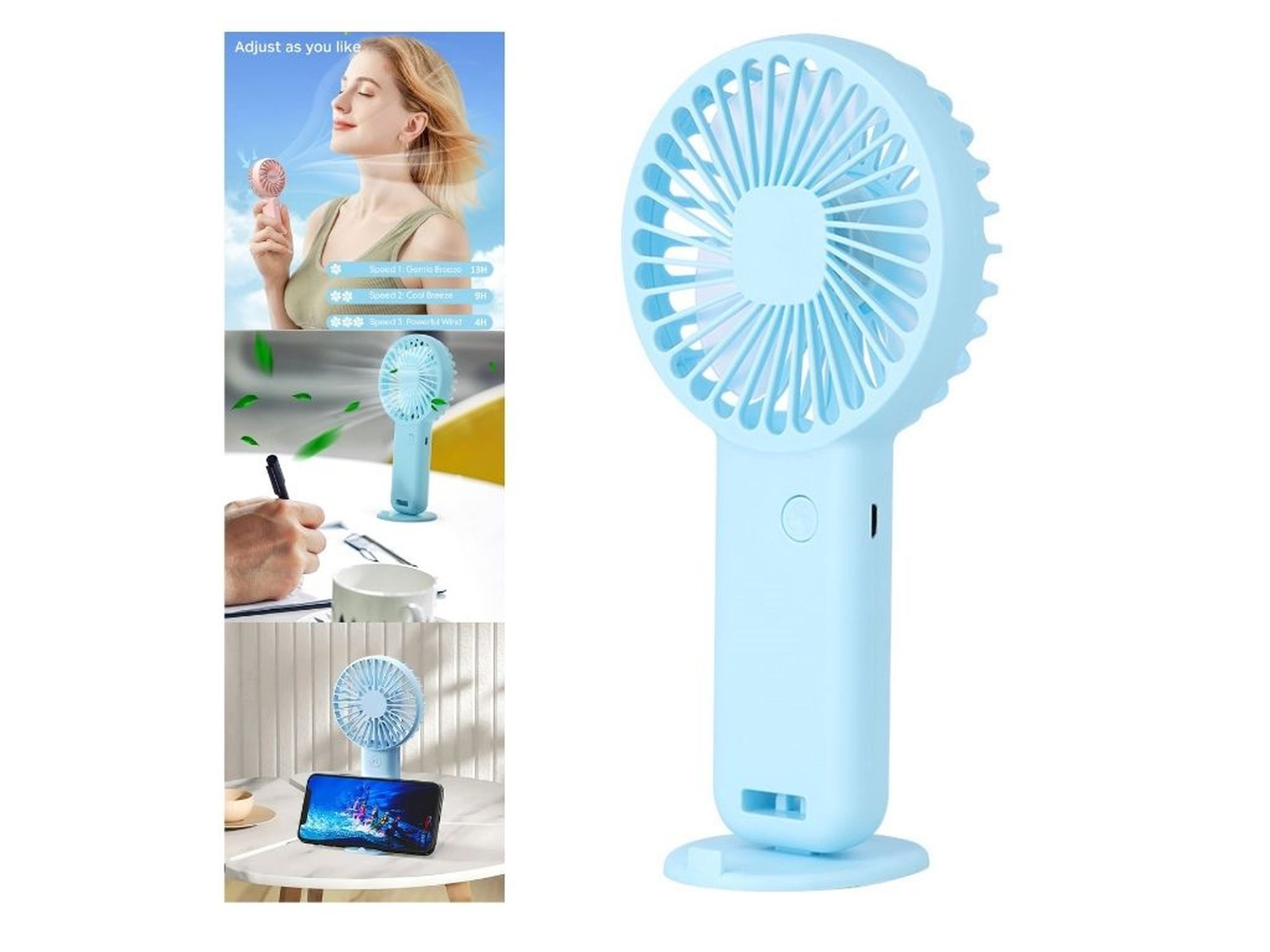 Mini Fan,Telefon Tutucu,Portatif El Vantilatörü Mavi  9,3X19Cm Usb Şarjlı El Fanı
