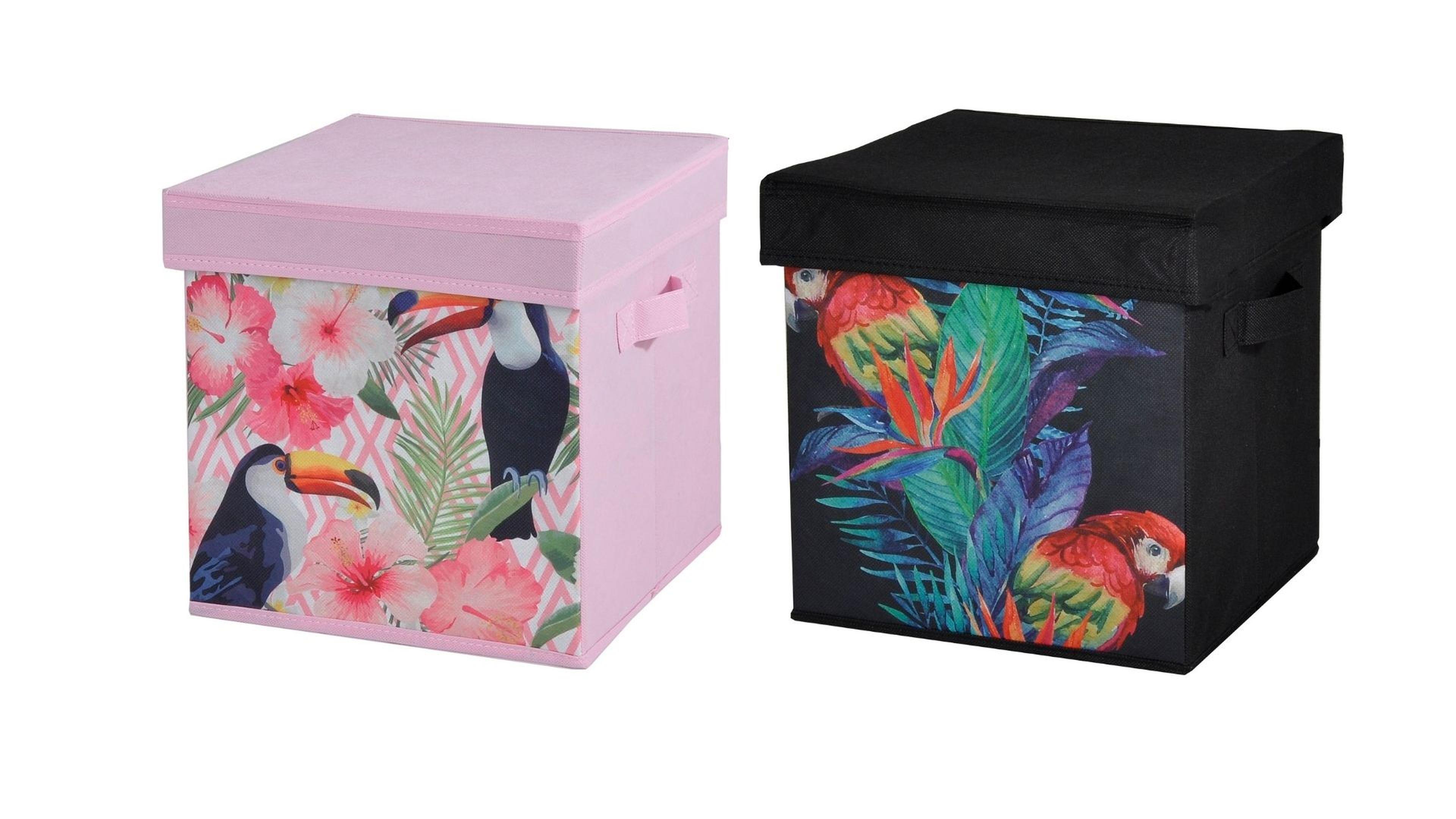 Oyuncak Kutusu 2 Li Set Saklama Kutusu Kapaklı Papağan Desen Kumaş 28X28X28Cm