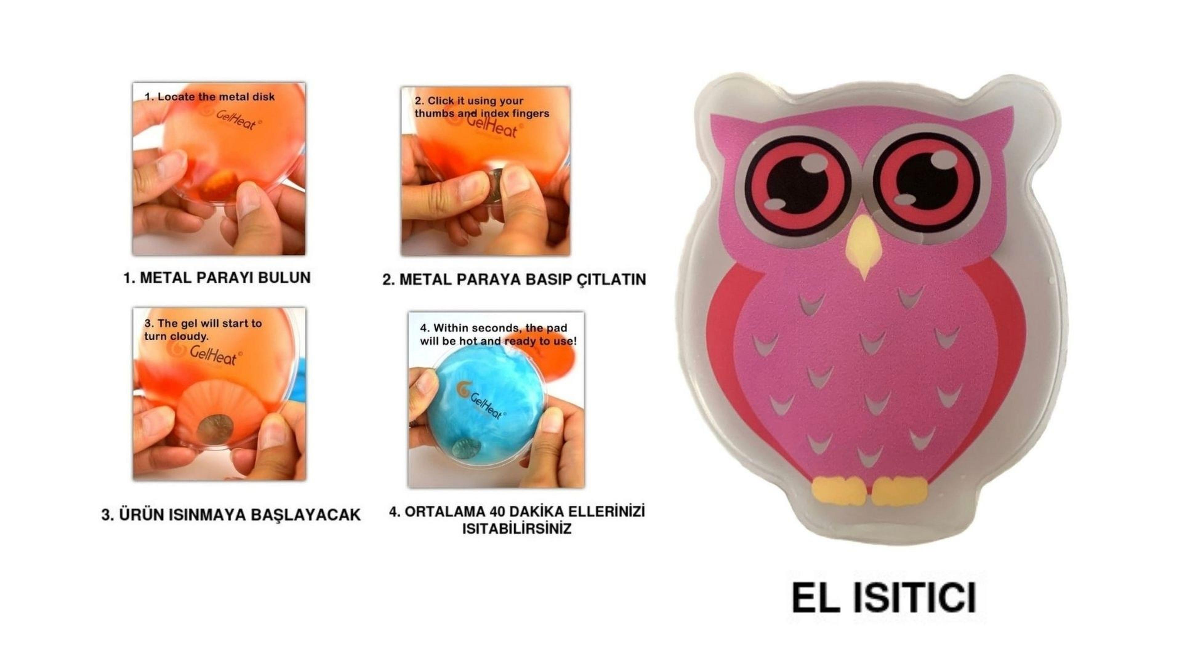 Pembe Baykuş Cep Sobası,El Isıtıcı,Sıcak Su Torbası Pvc 9cm