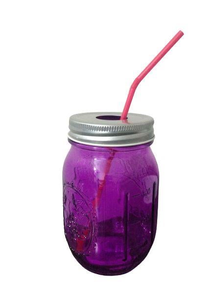 Pipetli Cam Kupa Bardak,Pembe  8X8X10Cm 420Ml