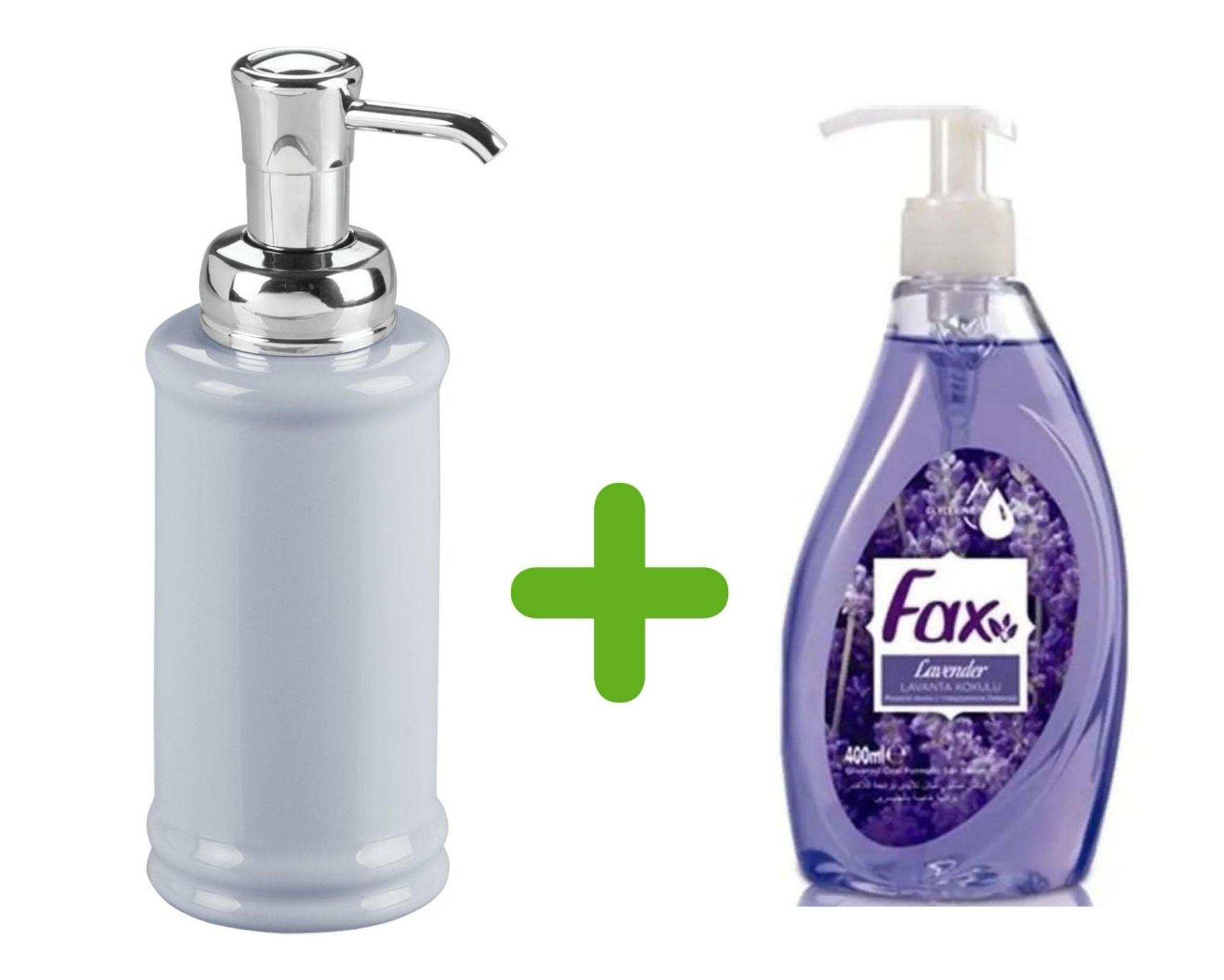 Porselen Gri Sıvı Sabunluk Ve 1 Adet 500 Ml Sıvı Sabun Lavanta Kokulu