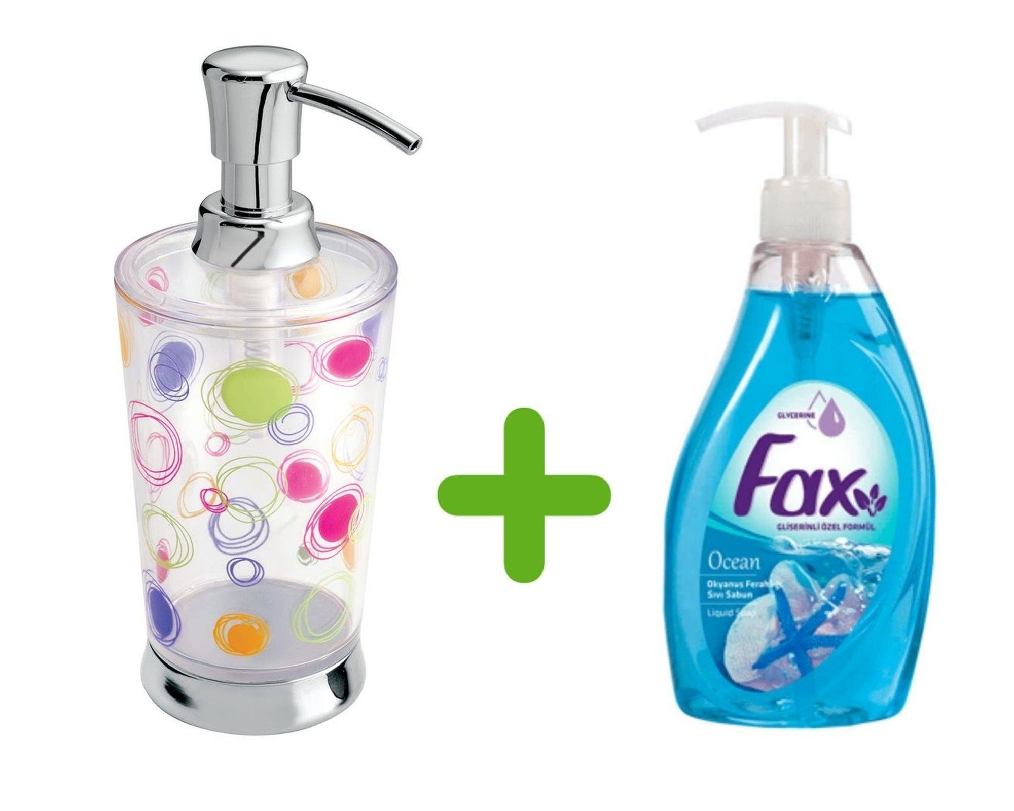 Renkli Halkalı Akrilik Sıvı Sabunluk Ve 1 Adet 500 Ml Sıvı Sabun Okyanus Kokulu