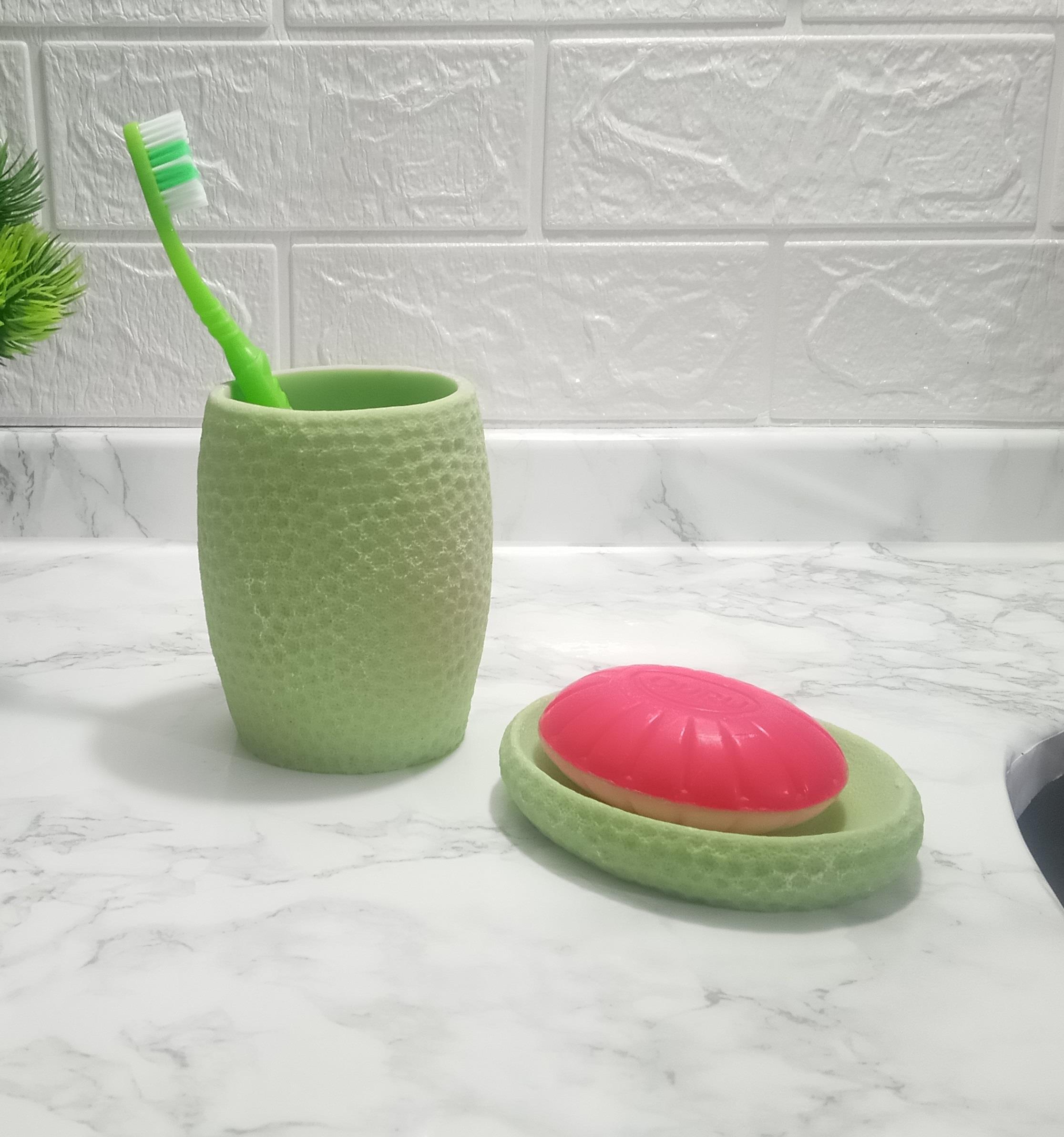 Sabunluk Diş Firçalik 2 Li Banyo Seti,Yeşil Petek Model,Poliresin
