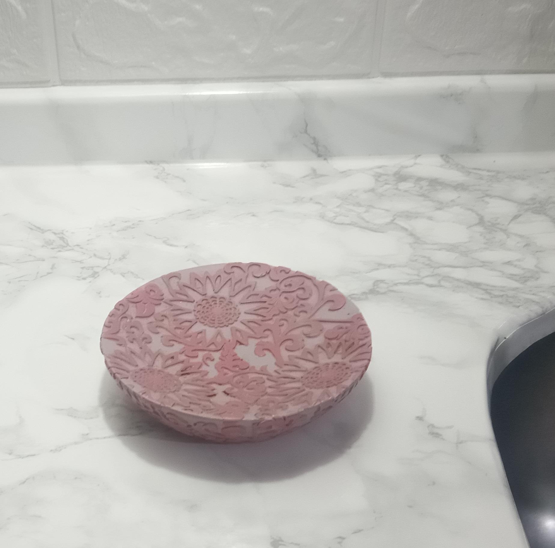 Sabunluk Pembe Örgü Model Poliresin 13x13x2cm