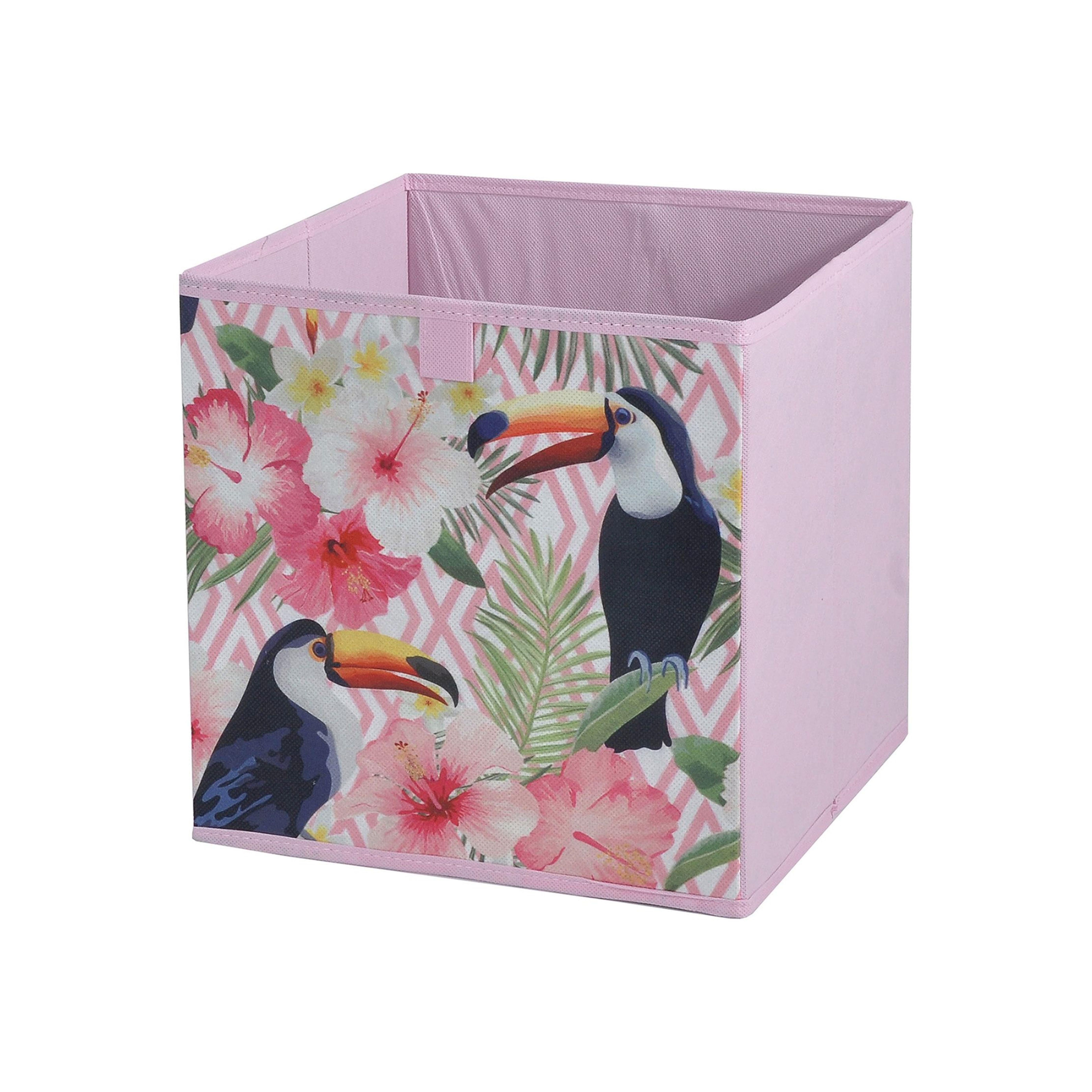 Saklama Kutusu Kuş Ve Bahar Desen Kumaş 28X28X28Cm 