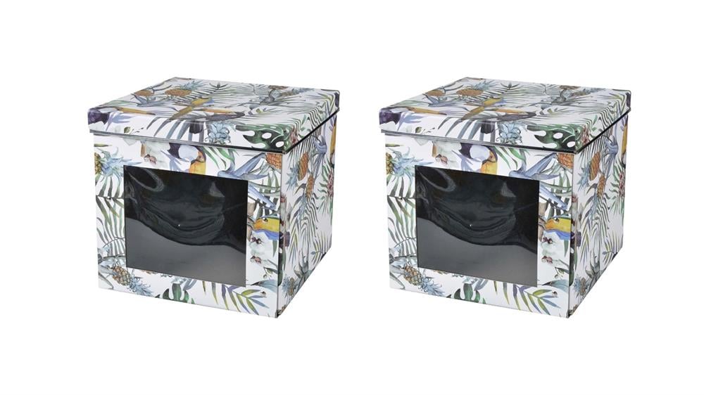Saklama Kutusu Seti Tropikal Desenli Pencereli 2 Adet 28x28x26cm