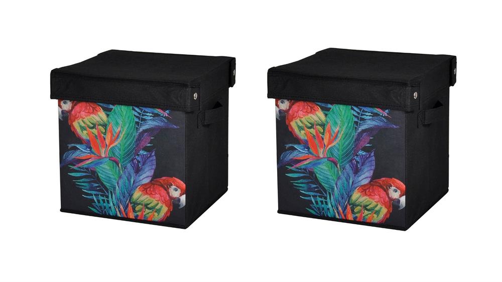 Saklama Kutusu Seti,Kapaklı Papağan Desen Kumaş 2 Adet 28x28x28cm