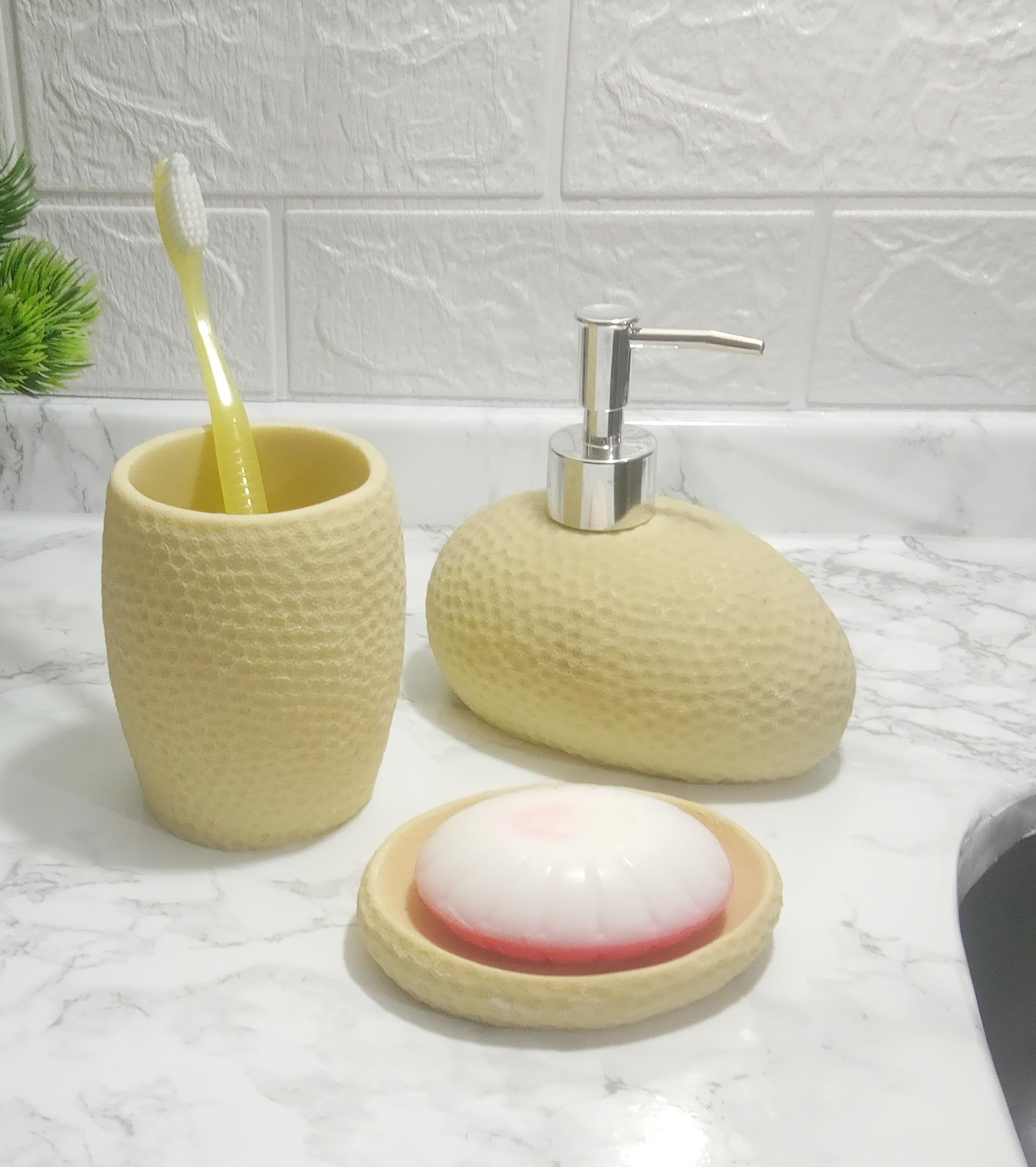 Sarı Petek 3 Lü Banyo Seti 20x20x13cm
