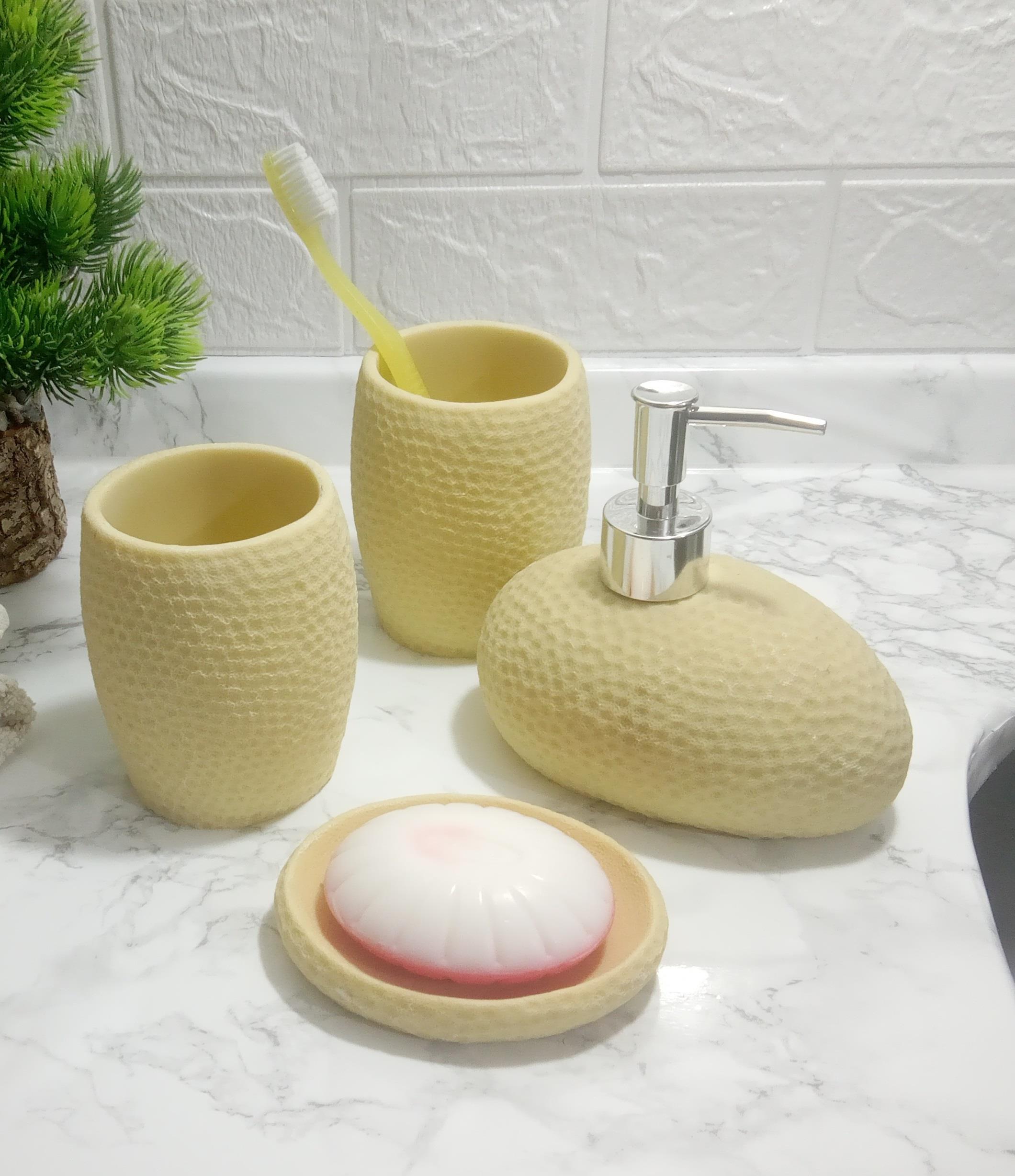 Sarı Petek Desenli 4 Lü Banyo Seti 20x20x13cm