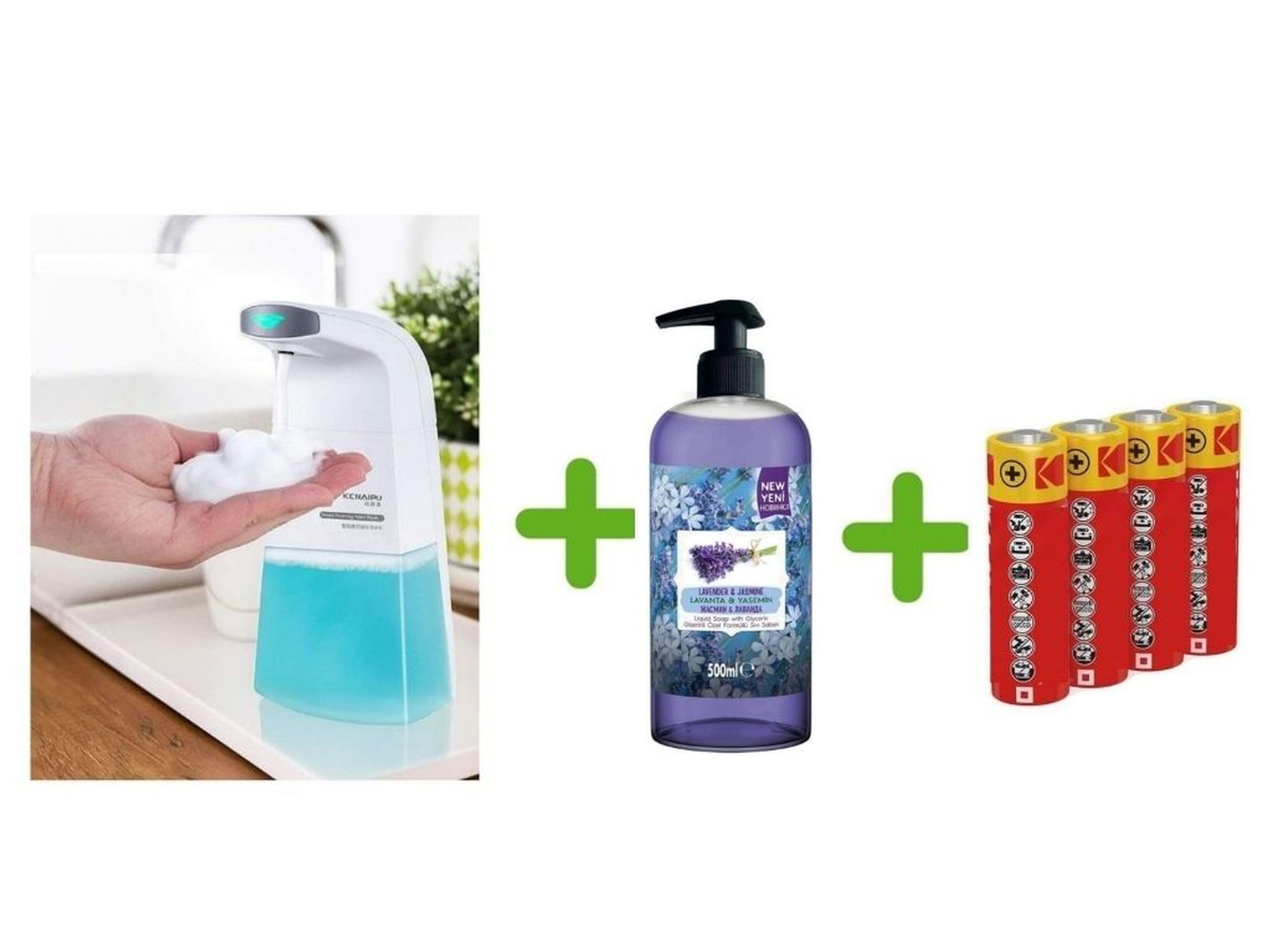 Sensörlü Fotoselli Sıvı Sabunluk,Piller Dahil 21X10X5Cm Ve Bir Adet 500 Ml Sıvı Sabun Lavanta Kokulu