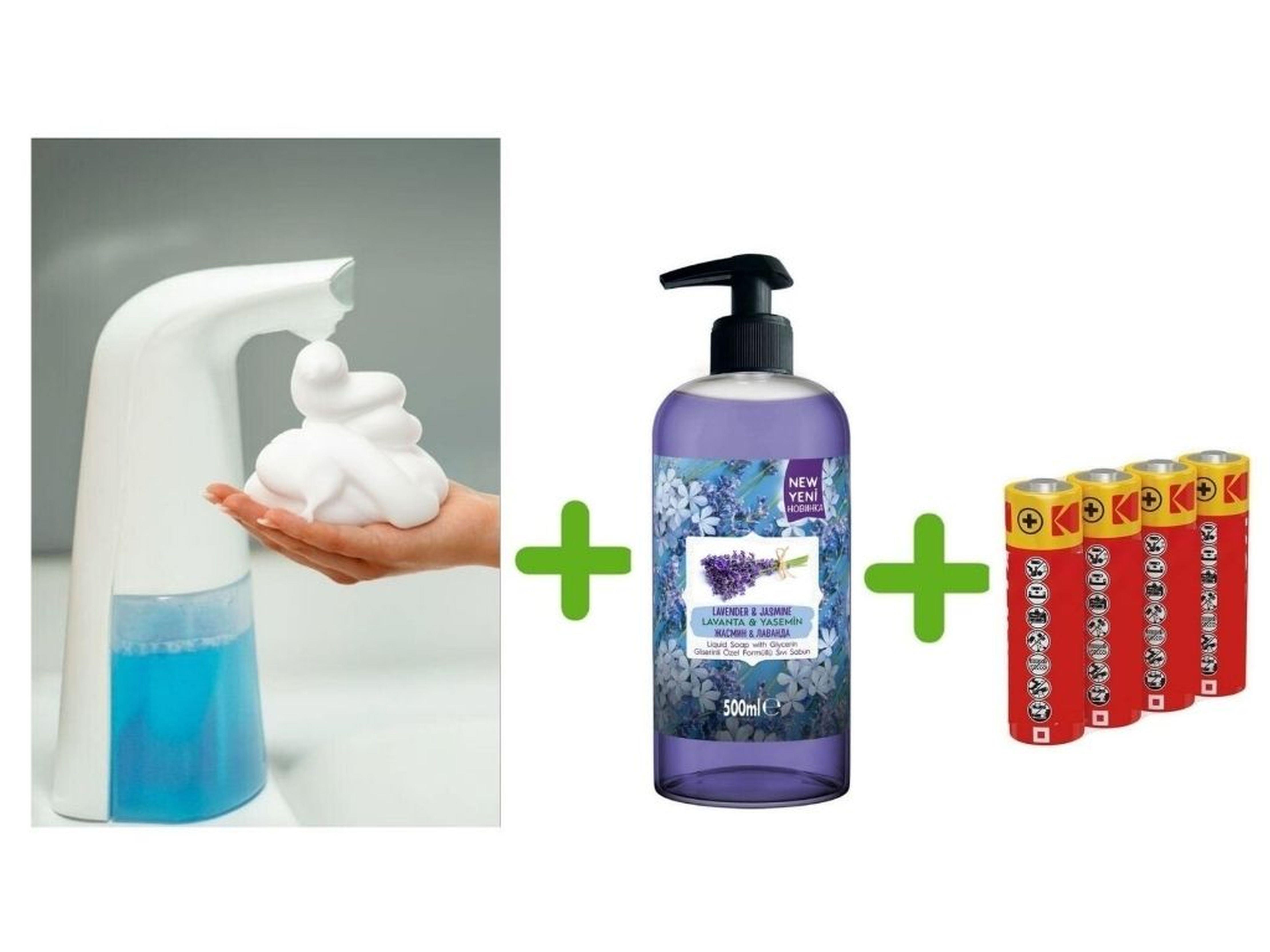 Sensörlü Fotoselli Sıvı Sabunluk,Piller Dahil 21X5X10Cm Ve Bir Adet 500 Ml Sıvı Sabun Lavanta Kokulu