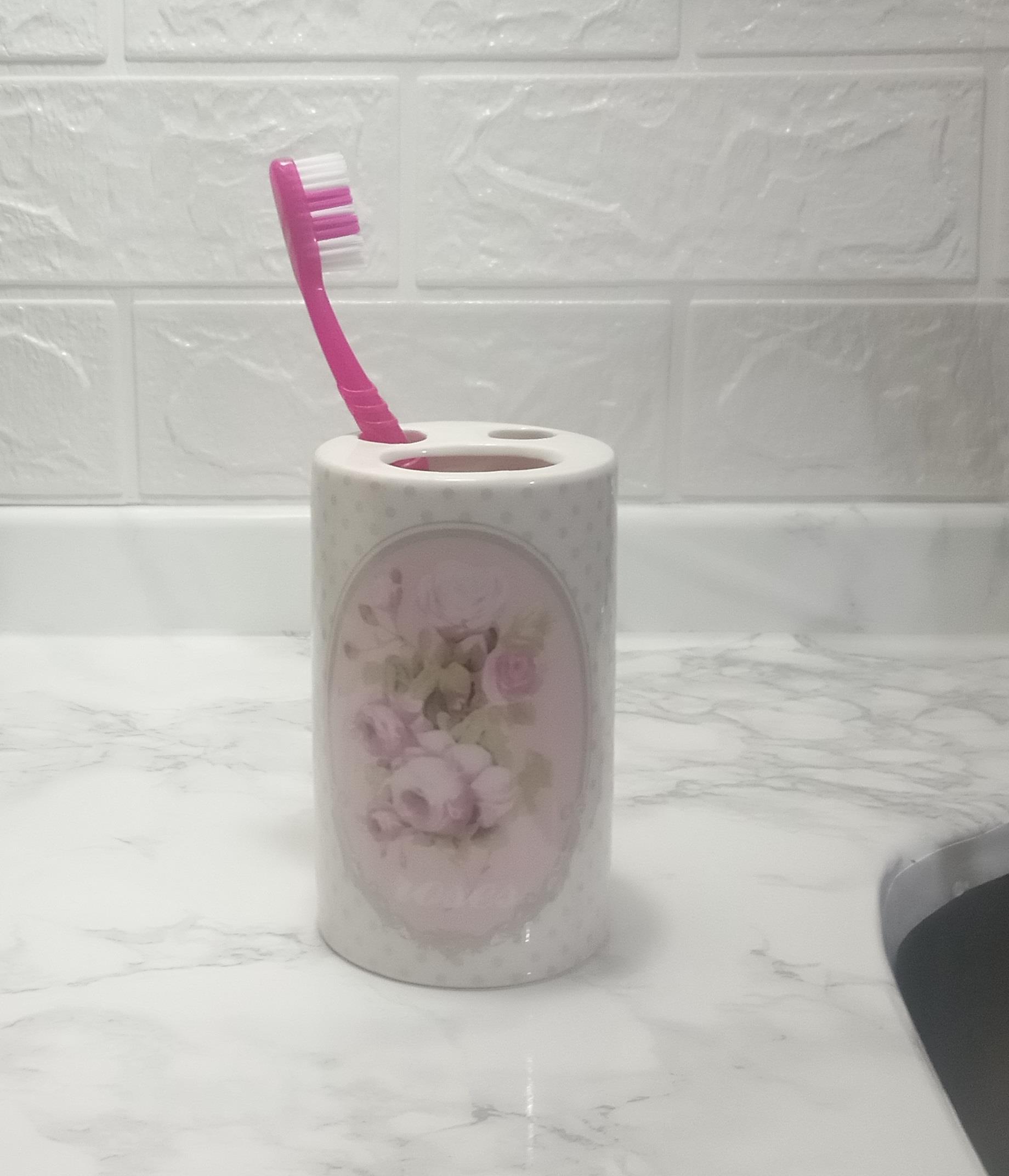 Seramik Diş Fırçalık Bahar Desenli 7x7x11cm