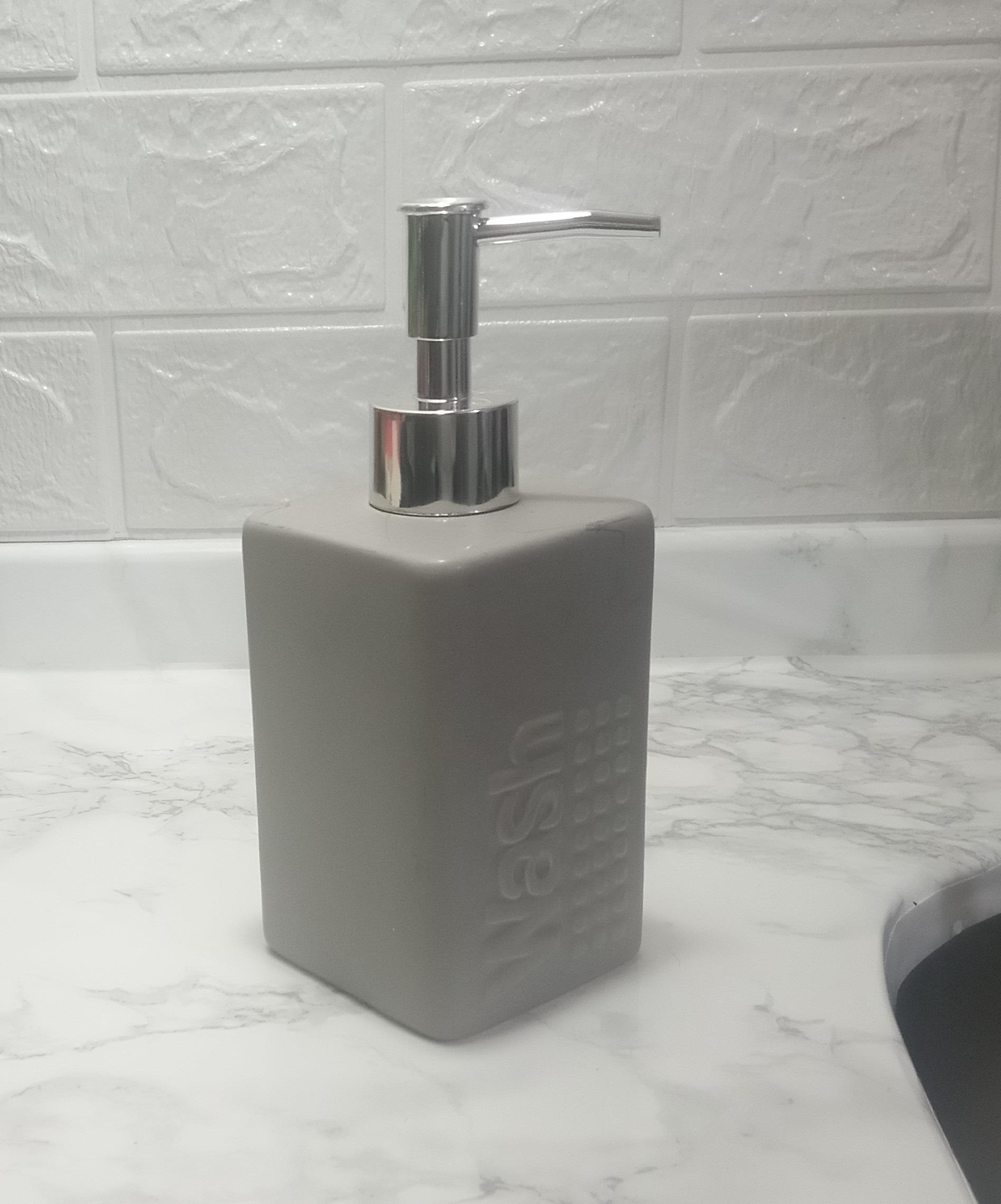 Seramik Sıvı Sabunluk Gri Modern 7X7X17Cm 300Ml Banyo Seti  