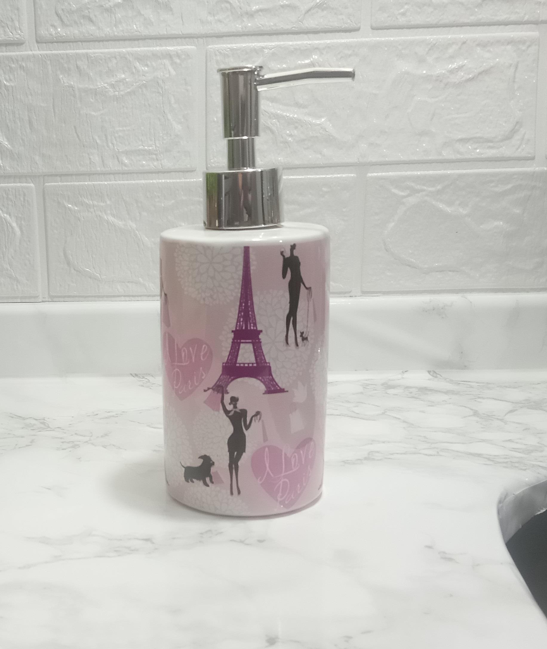 Seramik Sıvı Sabunluk Kızlı Paris Desenli 7x7x18cm 320ml