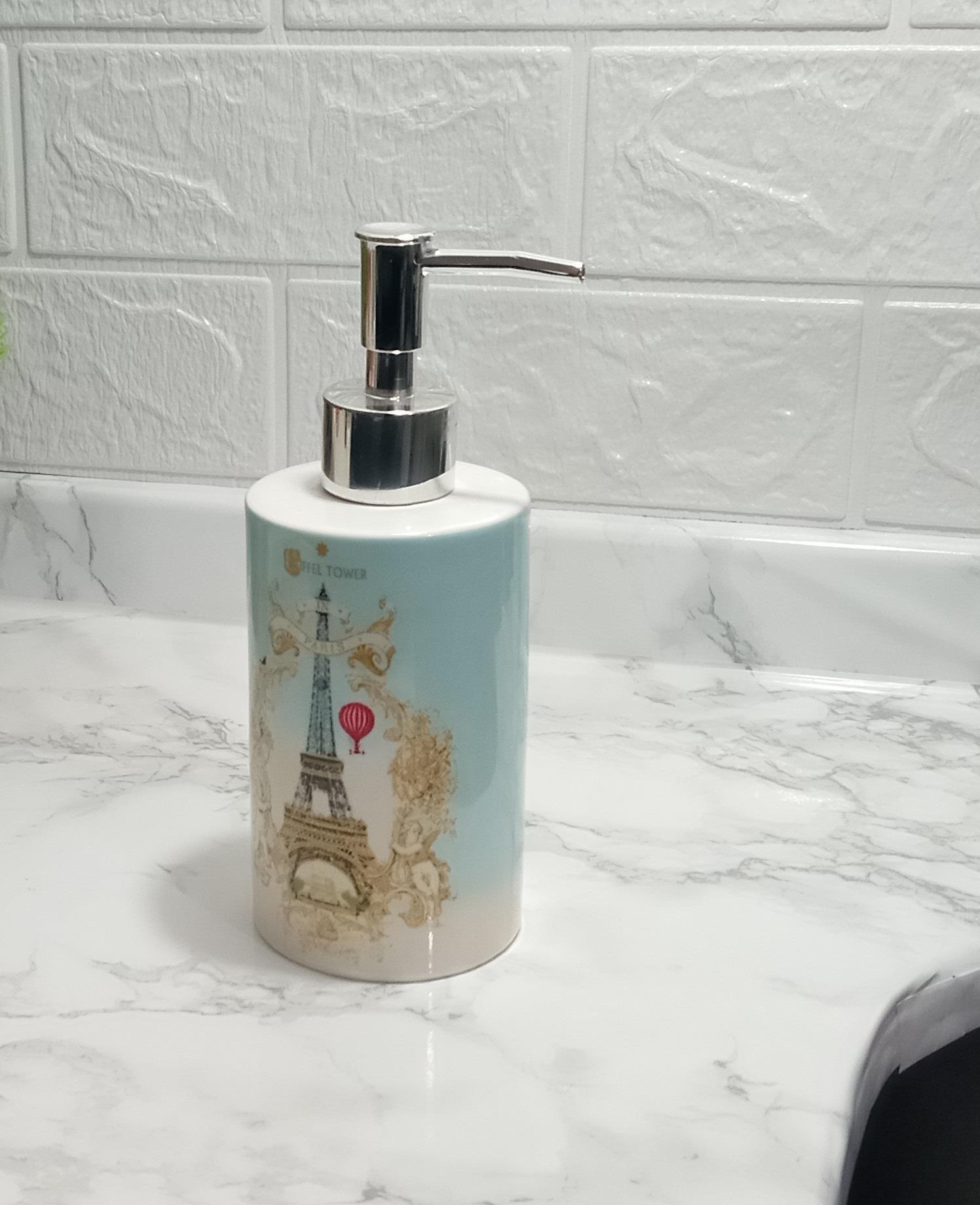 Seramik Sıvı Sabunluk Romantik Yeşil Model 7x7x18cm 320ml