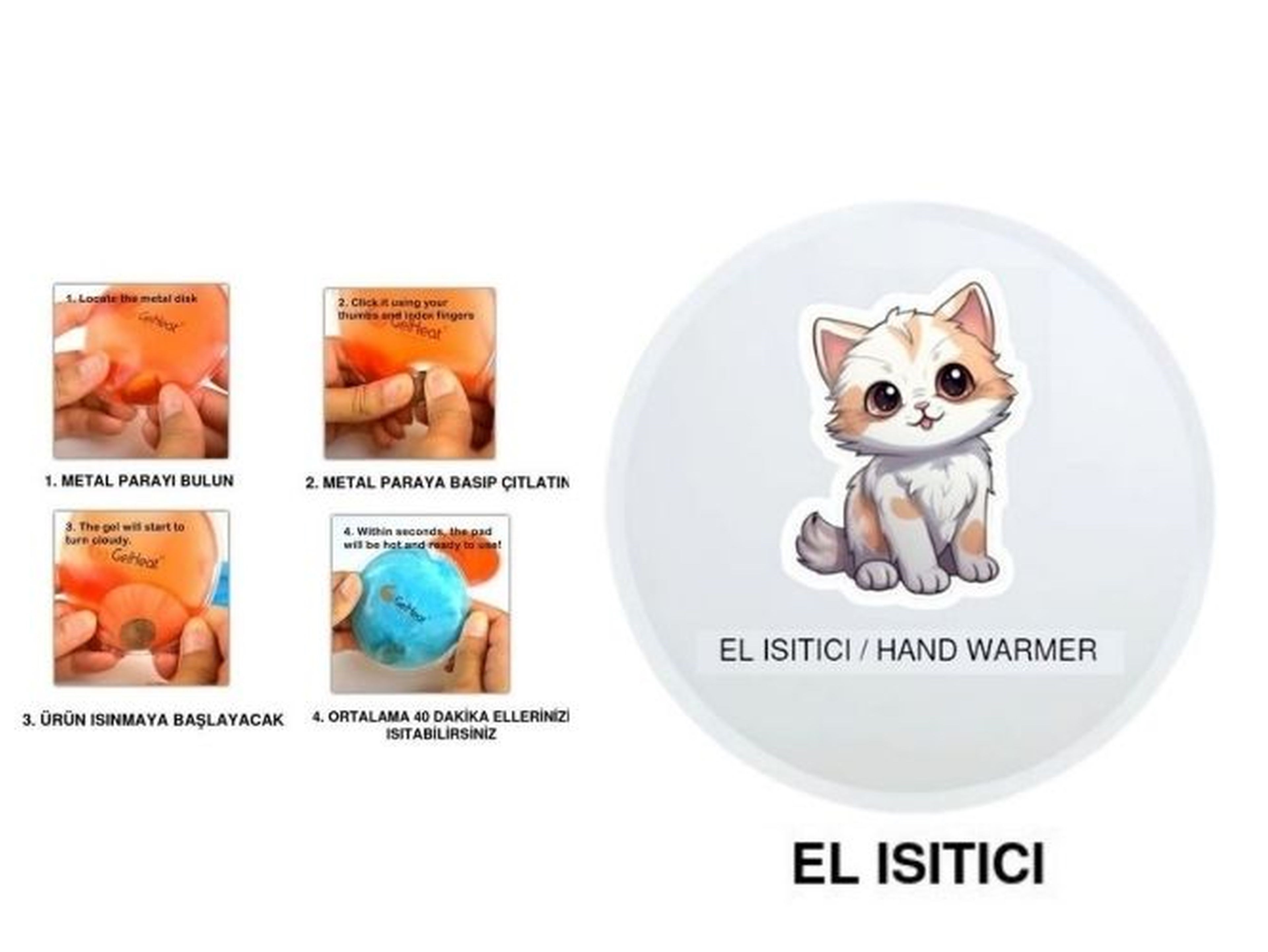 Sevimli Kedi Cep Sobası,El Isıtıcı,Sıcak Su Torbası Pvc  9Cm