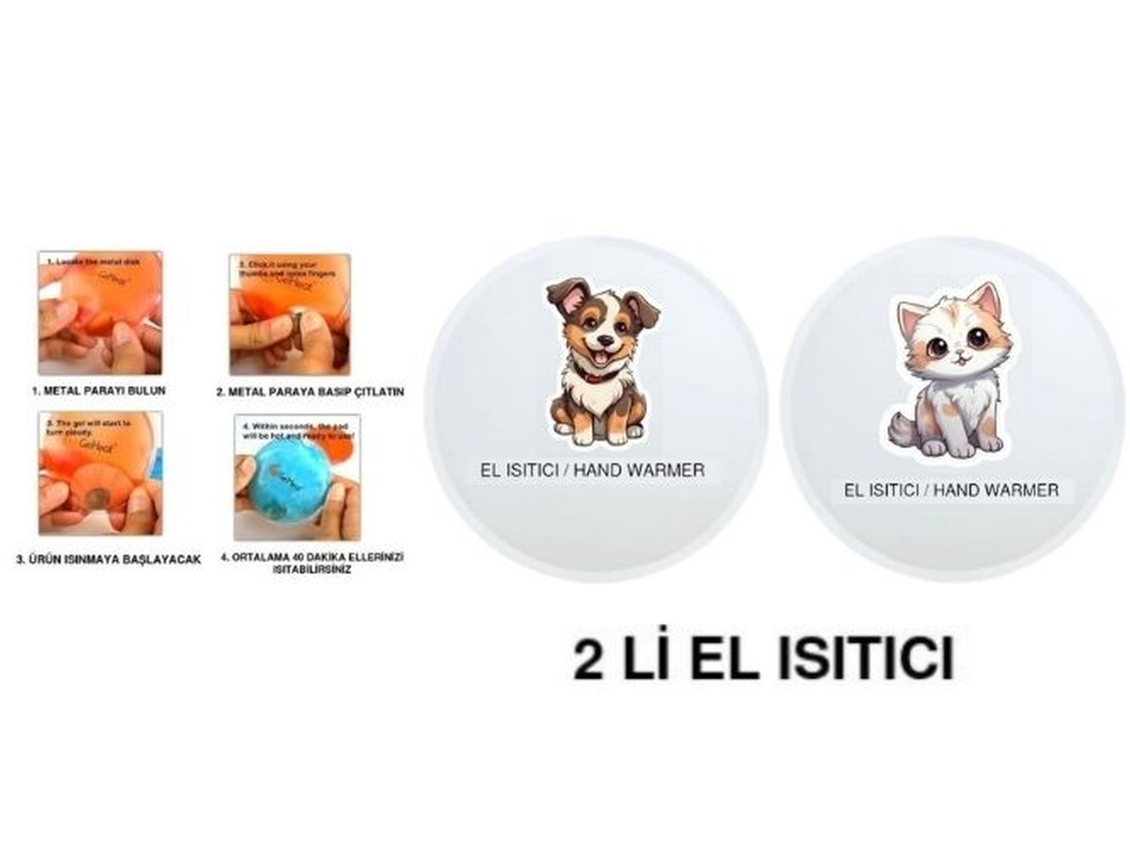 Sevimli Kedi Ve Köpek Cep Sobası,El Isıtıcı,2 Adet Sıcak Su Torbası Pvc  9Cm