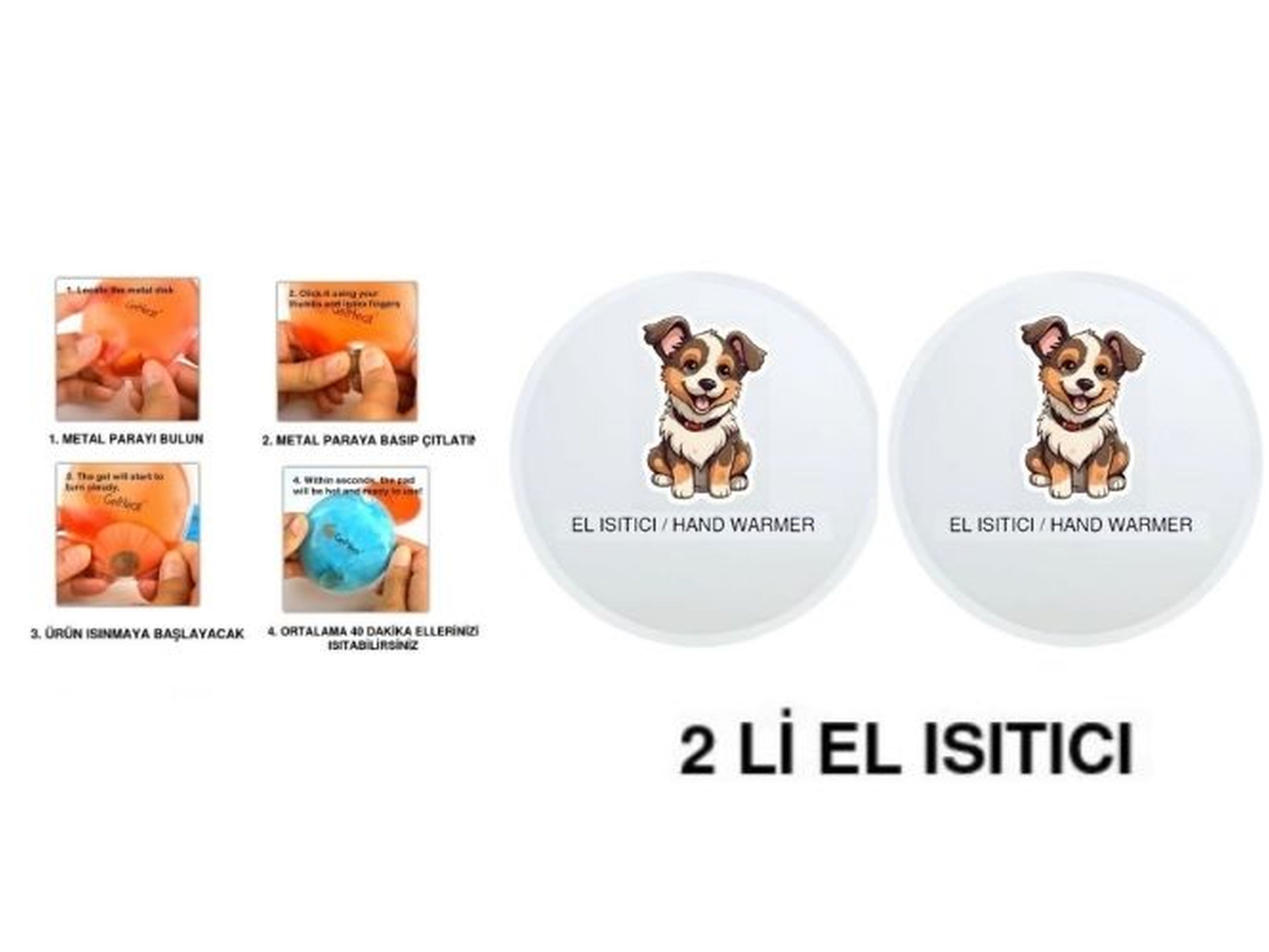 Sevimli Köpek Cep Sobası,El Isıtıcı,2 Adet Sıcak Su Torbası Pvc  9Cm