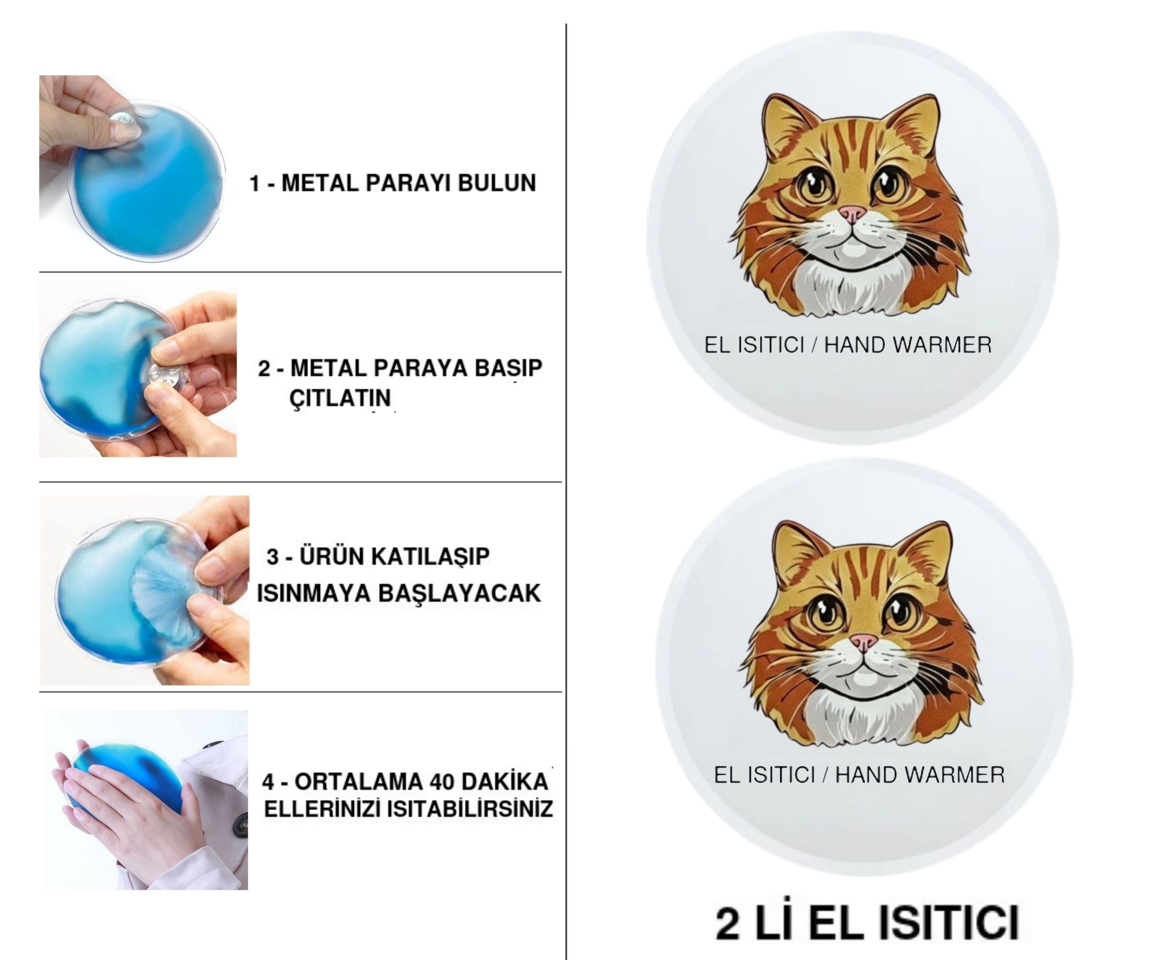 Sıa 2 Adet Kahverengi Kedi Cep Sobası,El Isıtıcı,Sıcak Su Torbası Pvc  10X9,5Cm