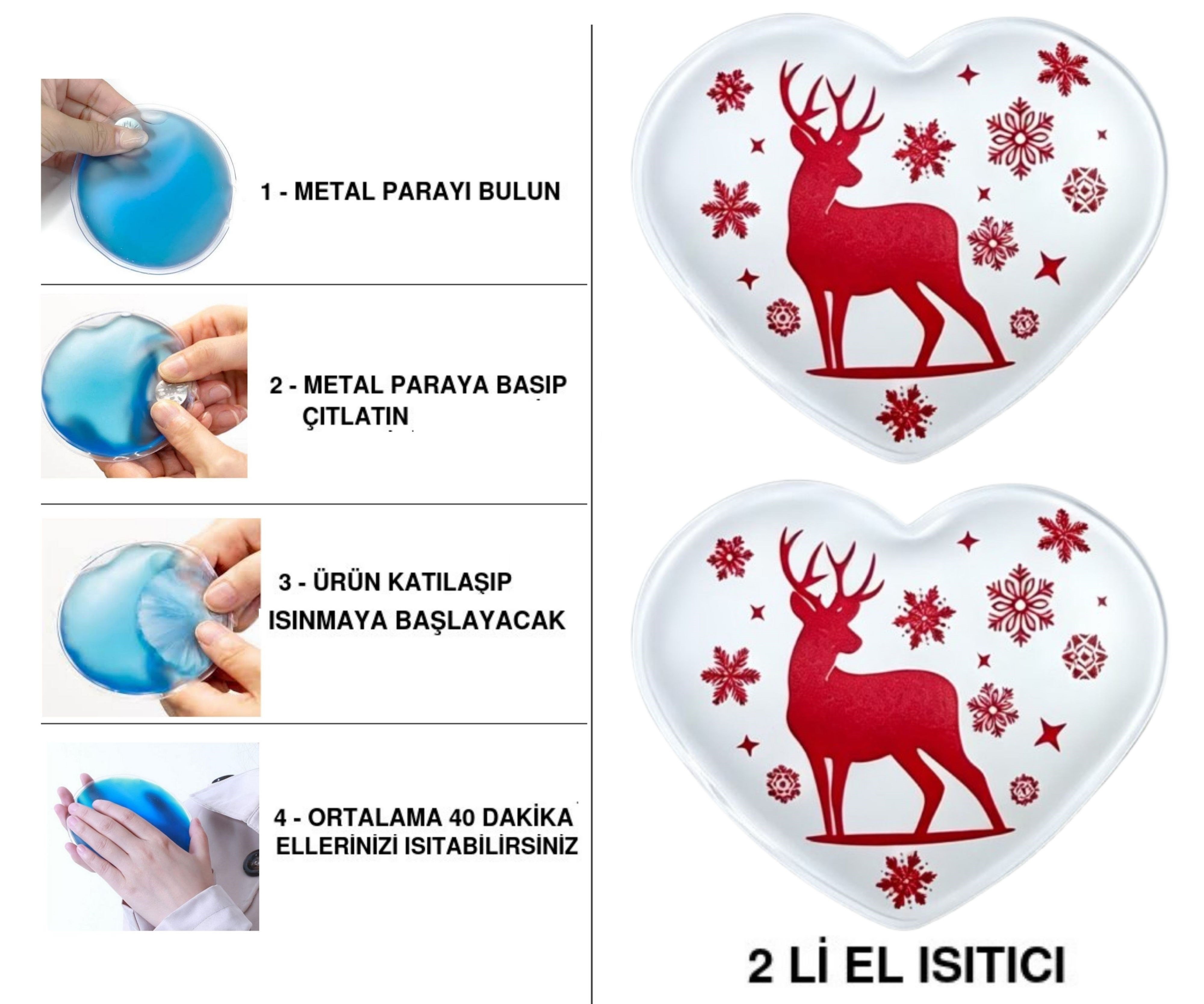 Sıa 2 Adet Karda Geyik Cep Sobası,El Isıtıcı,Sıcak Su Torbası Pvc  9Cm