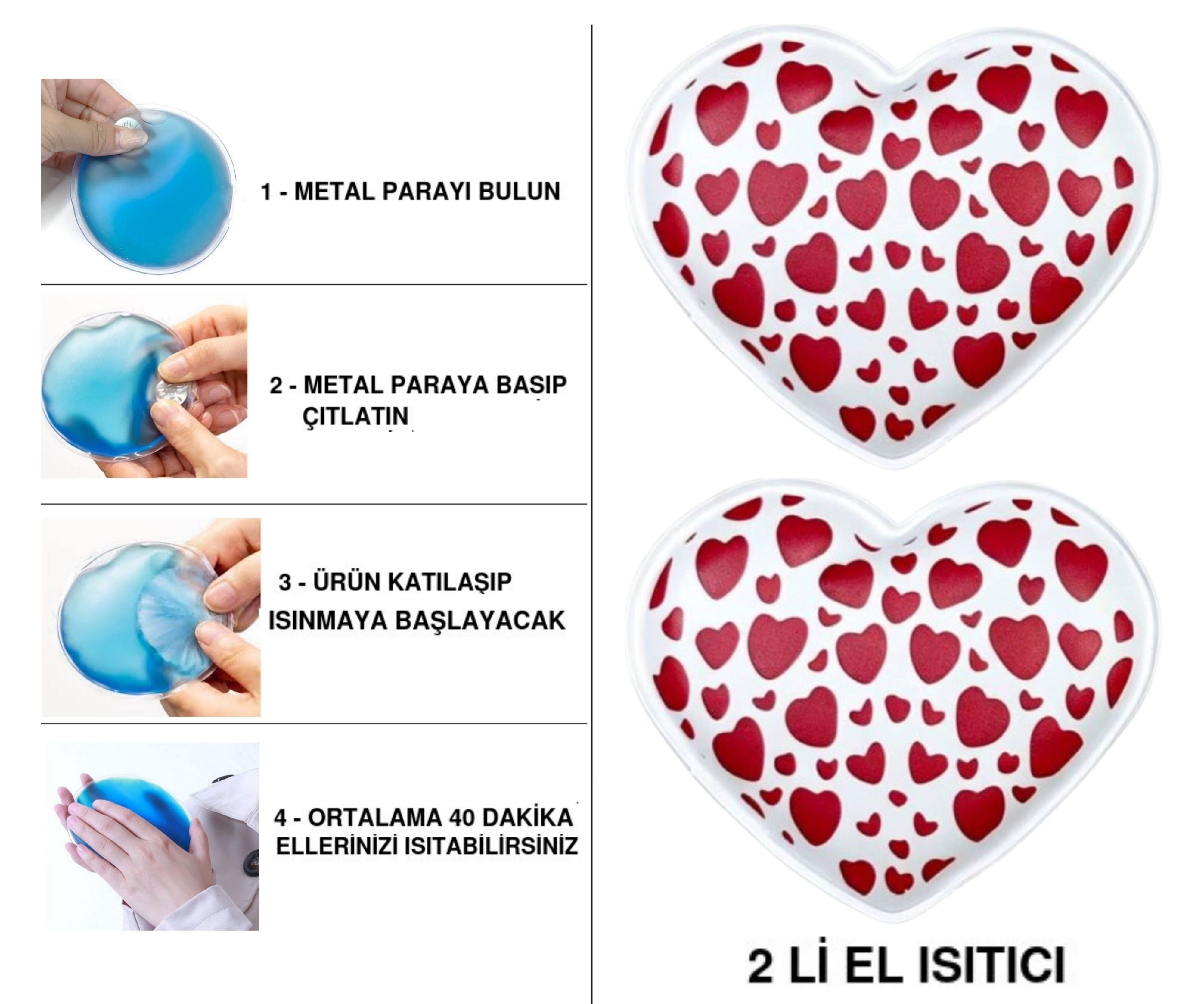Sıa 2 Adet Küçük Kalpler Cep Sobası,El Isıtıcı,Sıcak Su Torbası Pvc  9Cm