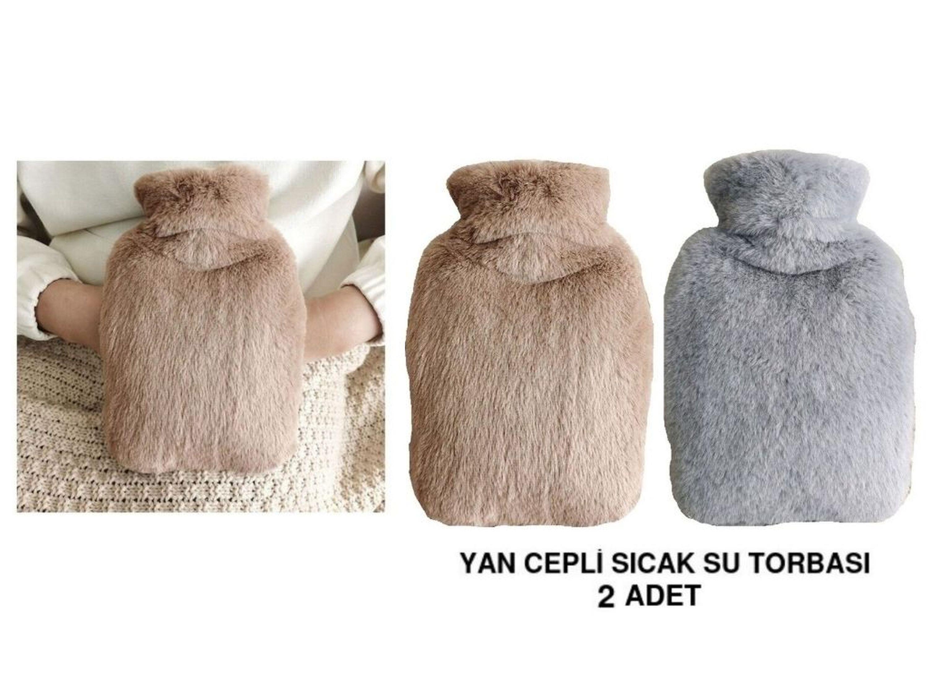 Sıcak Su Torbası 2 Adet,Yan Cepli Peluş Termofor 27X17X2Cm  750Ml