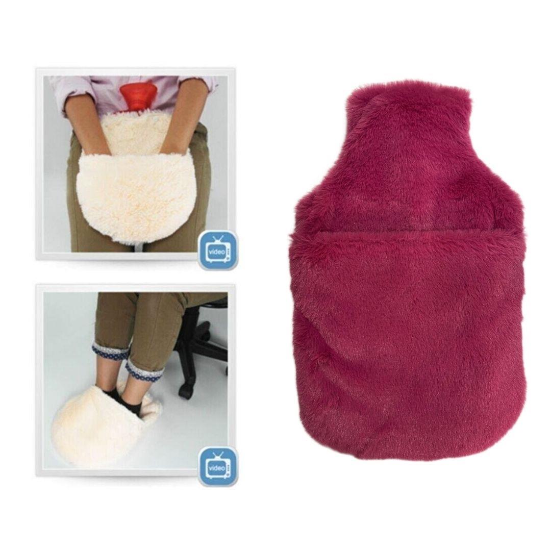 Sıcak Su Torbası Cepli Pembe Peluş Termofor 35x23x2cm 2 Litre