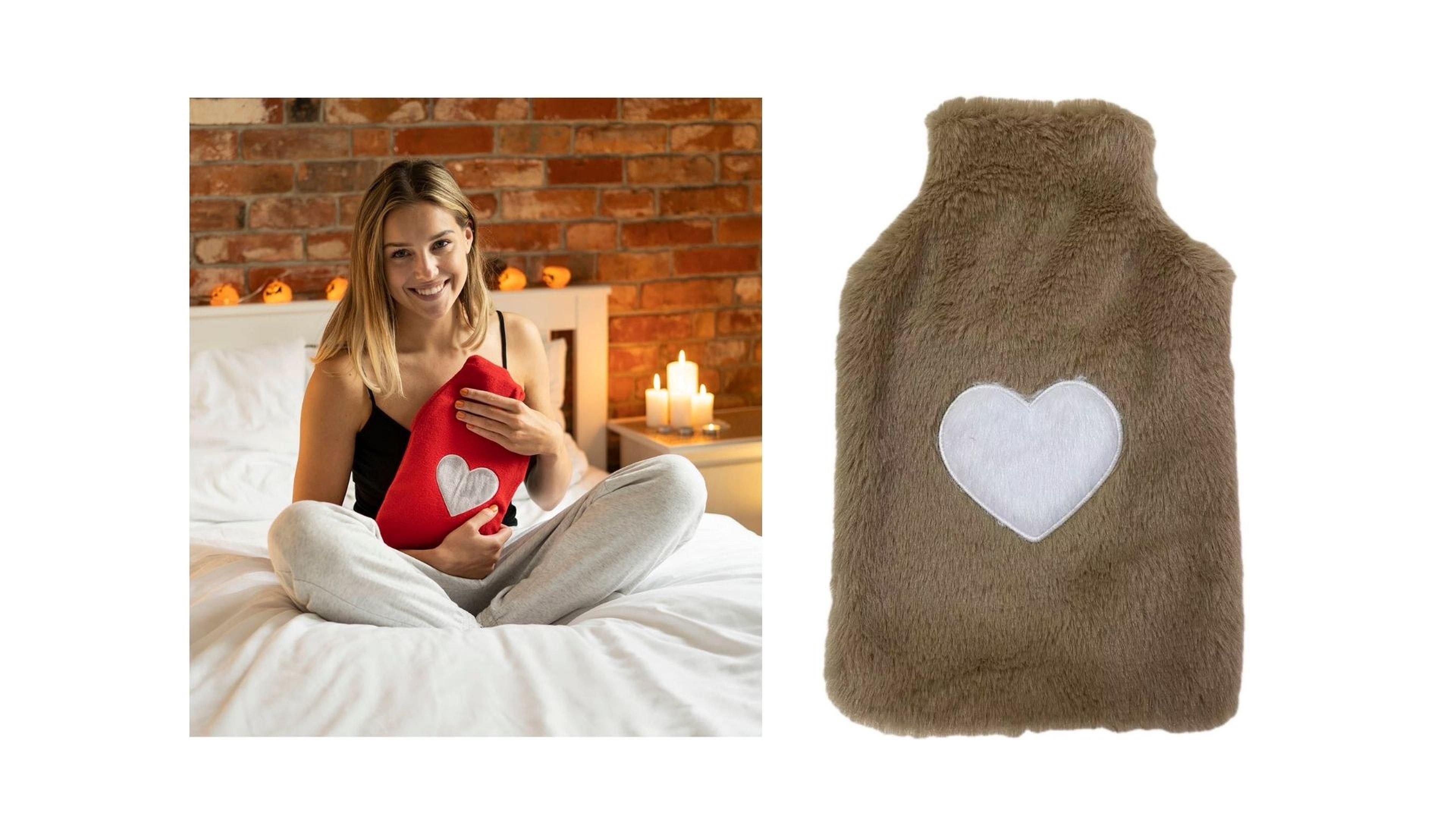 Sıcak Su Torbası Peluş Kalpli,Bej Termofor 29x17cm 750ml