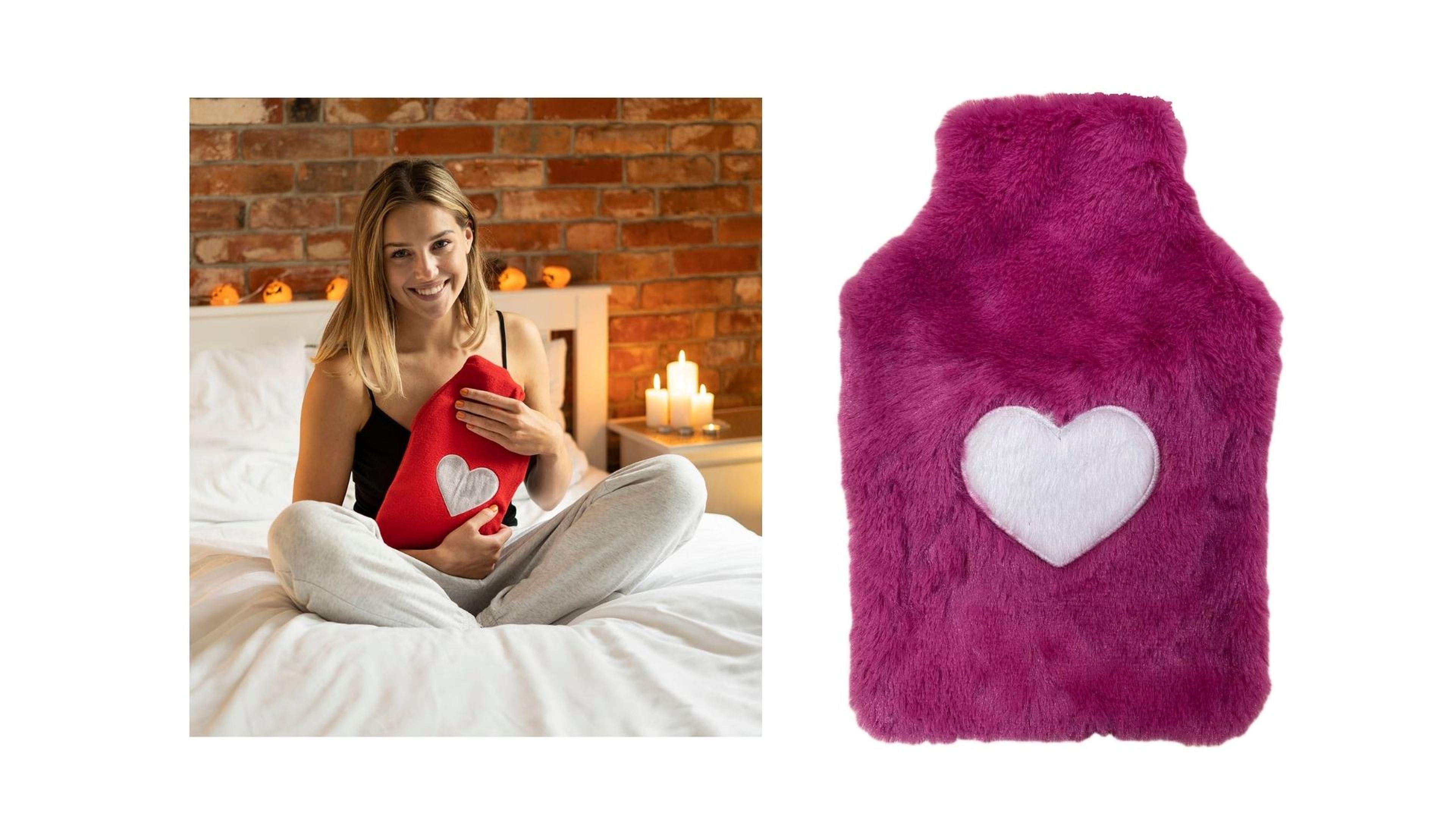 Sıcak Su Torbası Peluş Kalpli,Koyu Pembe Termofor 27X17X2Cm 1 Litre