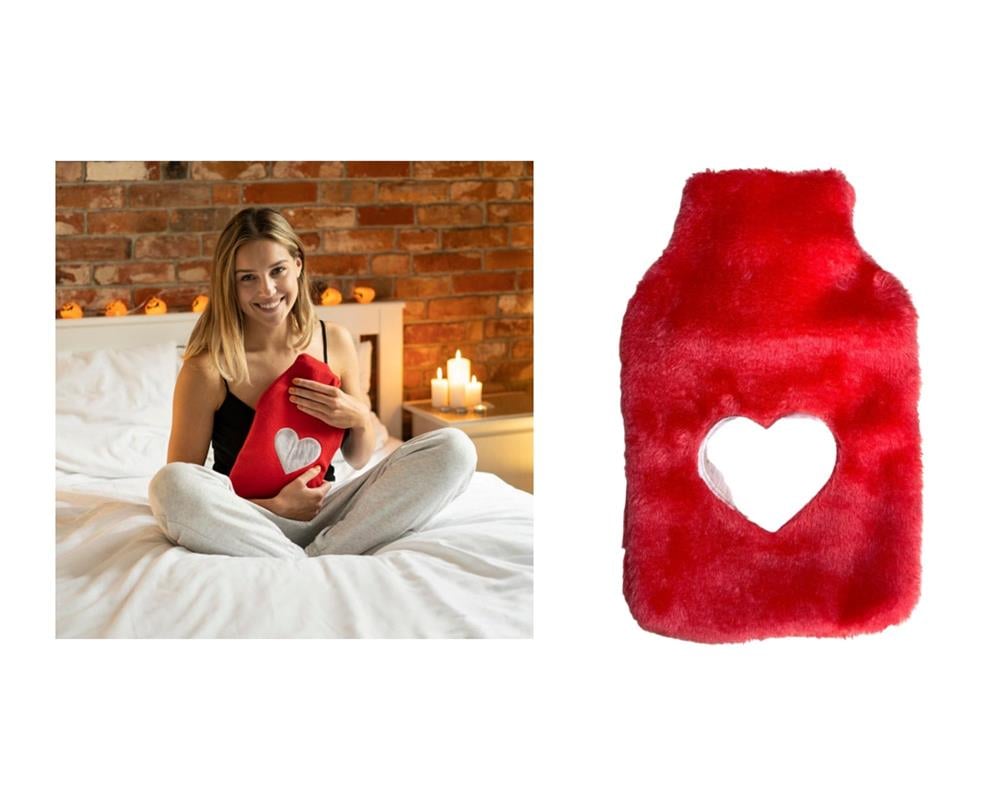 Sıcak Su Torbası Peluş Kalpli,Pembe Termofor 26x17x2cm 1 Litre