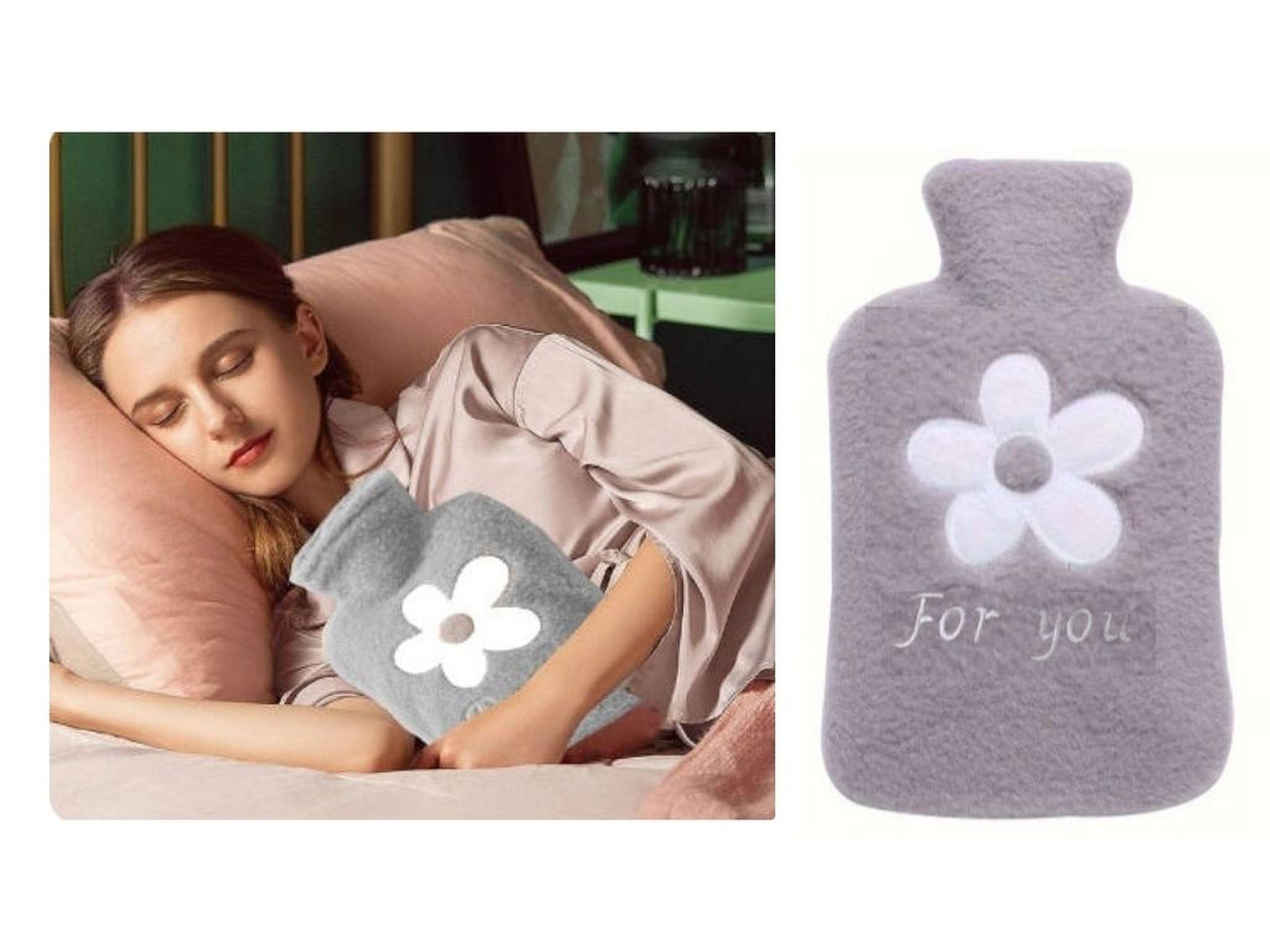 Sıcak Su Torbası Peluş Papatya Desenli Gri  21X13,5X2Cm 500 Ml