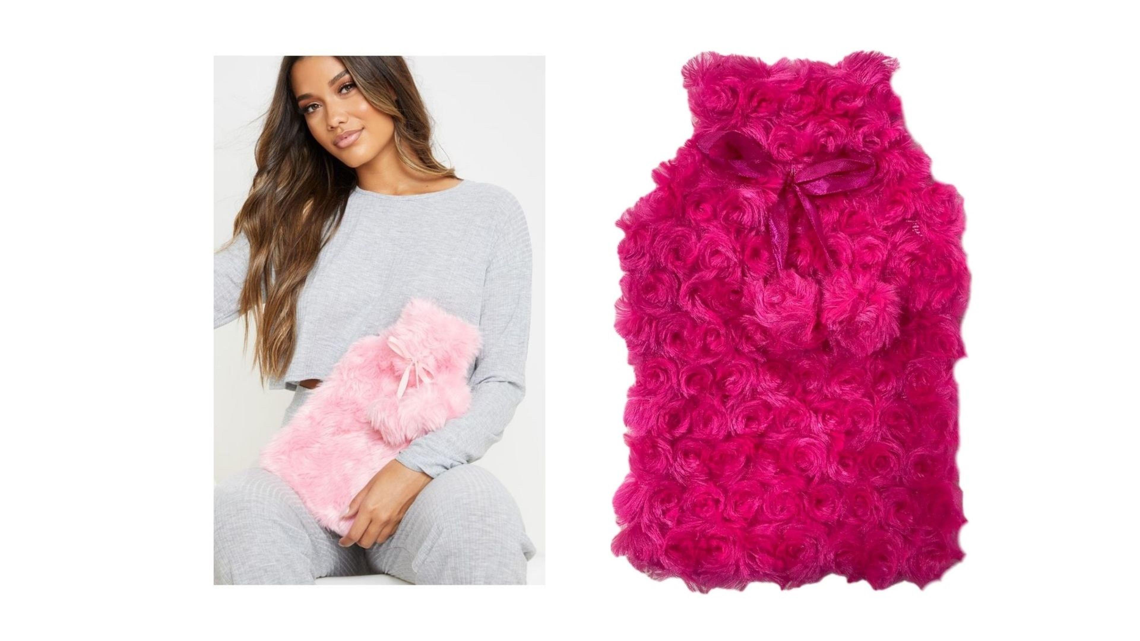 Sıcak Su Torbası Ponponlu Termofor Peluş Koyu Pembe  28X17Cm 750Ml