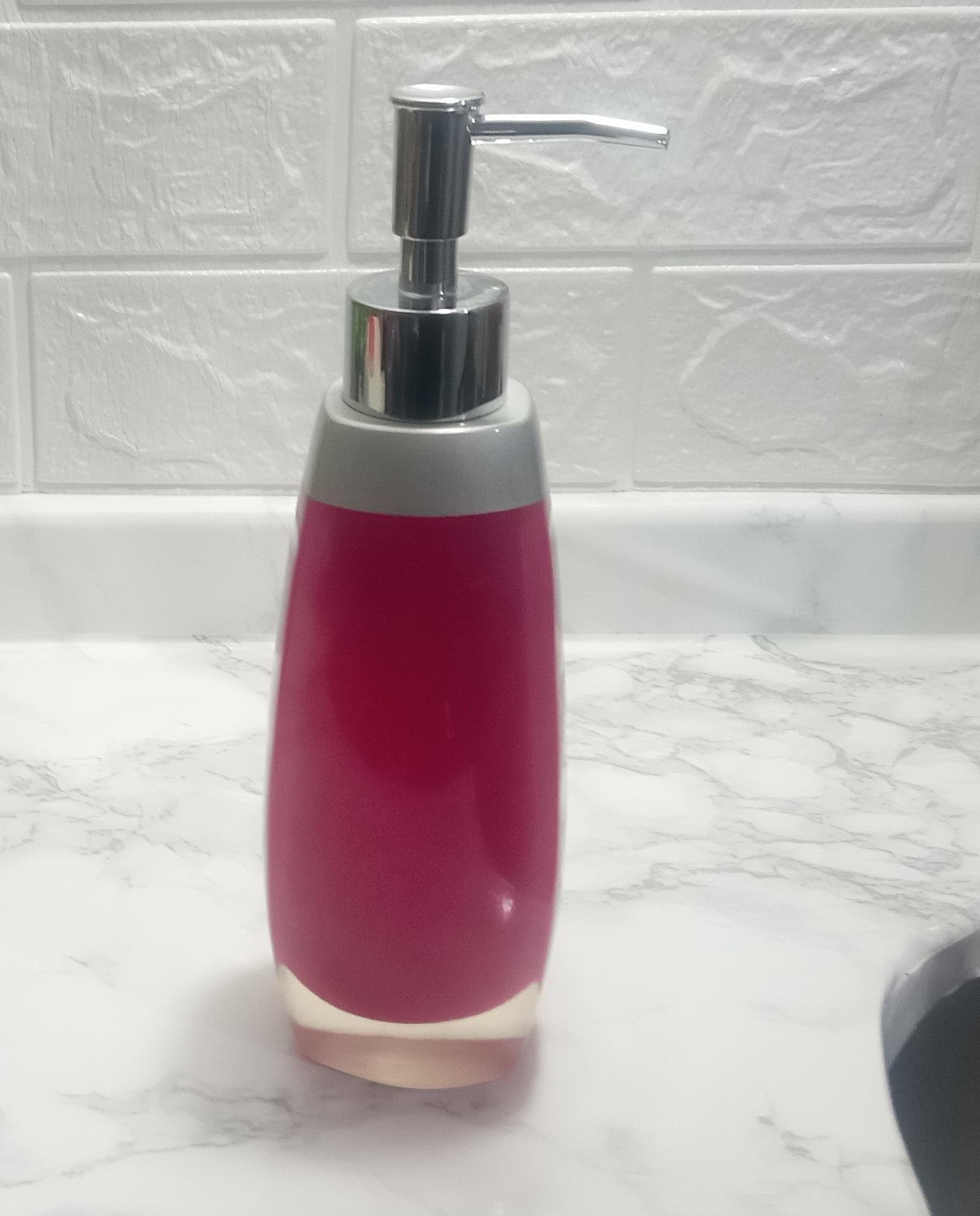 Sıvı Sabunluk Gri Pembe Model Poliresin 6x5x22cm