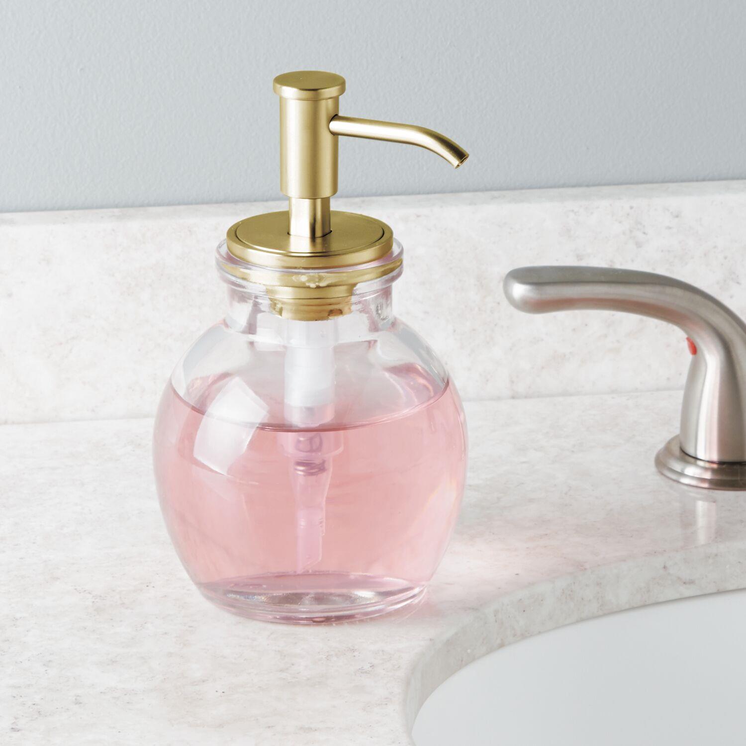 Yuvarlak Cam Sıvı Sabunluk Sarı Pirinc Pompalı 10X10X16Cm 424Ml