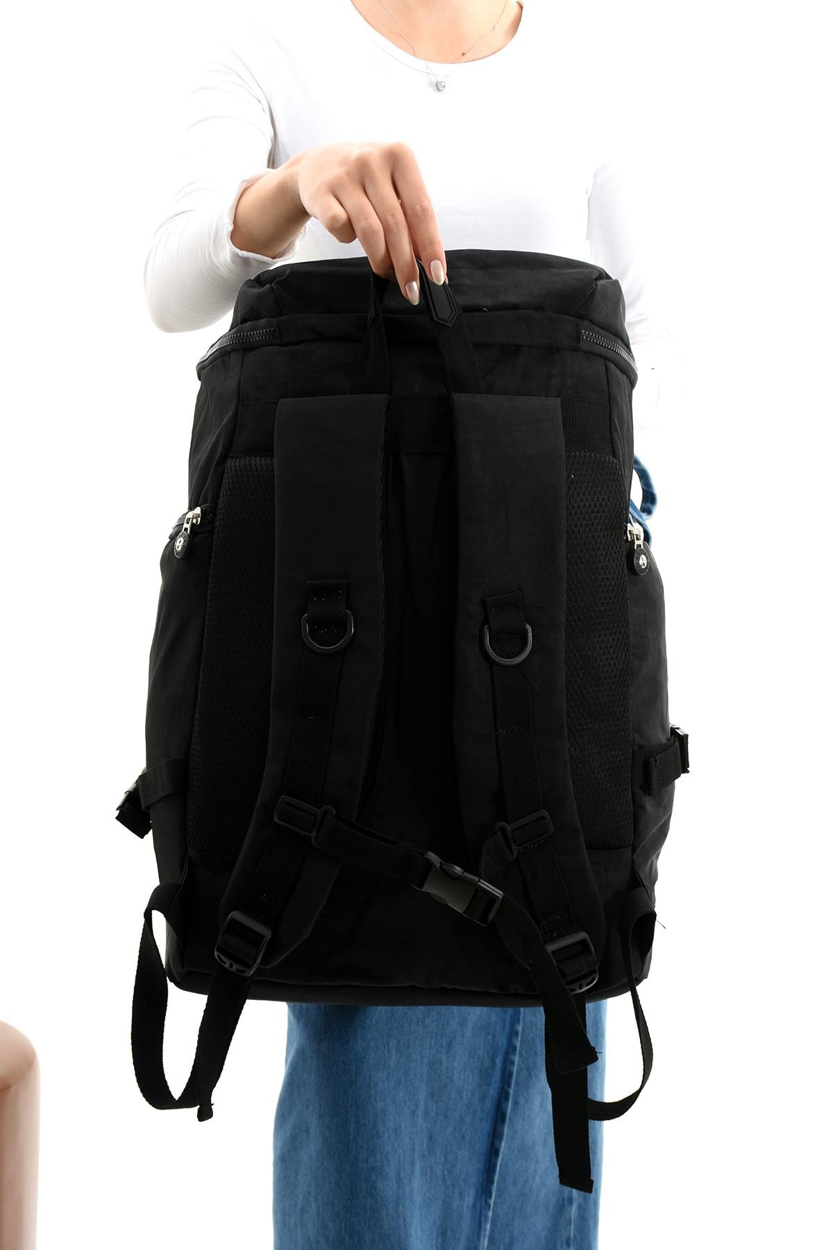 Büyük Boy Ultra Hafif Çok Bölmeli Dağcı Çantası Siyah (Model: 571-7D) 