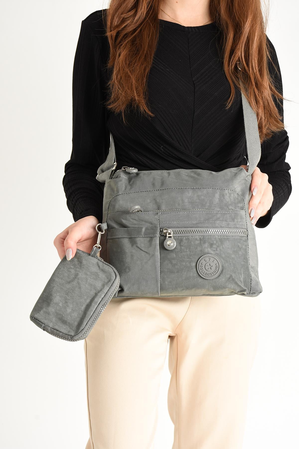 Çapraz Askılı Ultra Hafif Çok Cepli Omuz Çantası Gri (Model: 571-6I)