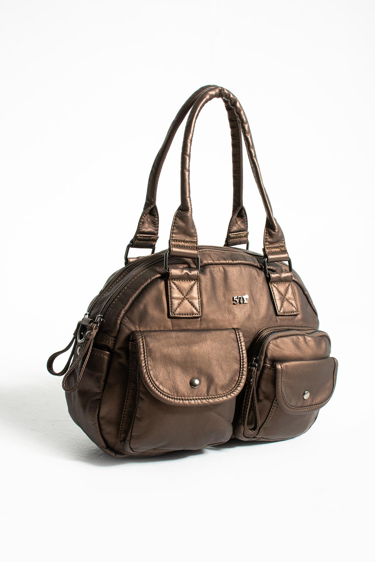 Suni Deri Omuz Çantası Bronz (Model: 571-13-10N) 