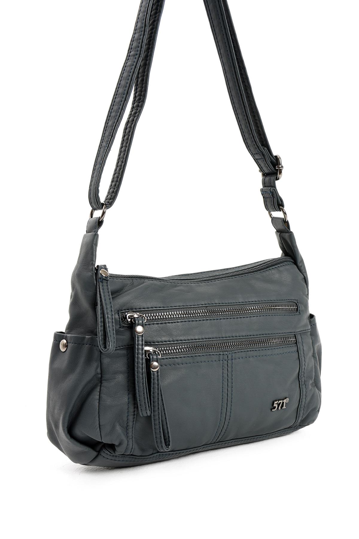 Suni Deri Omuz Çantası Mavi (Model: 571-13-10M) 