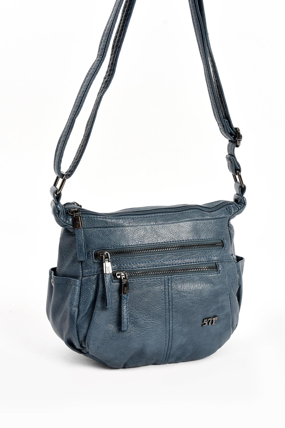 Suni Deri Omuz Çantası Mavi (Model: 571-13-13H) 