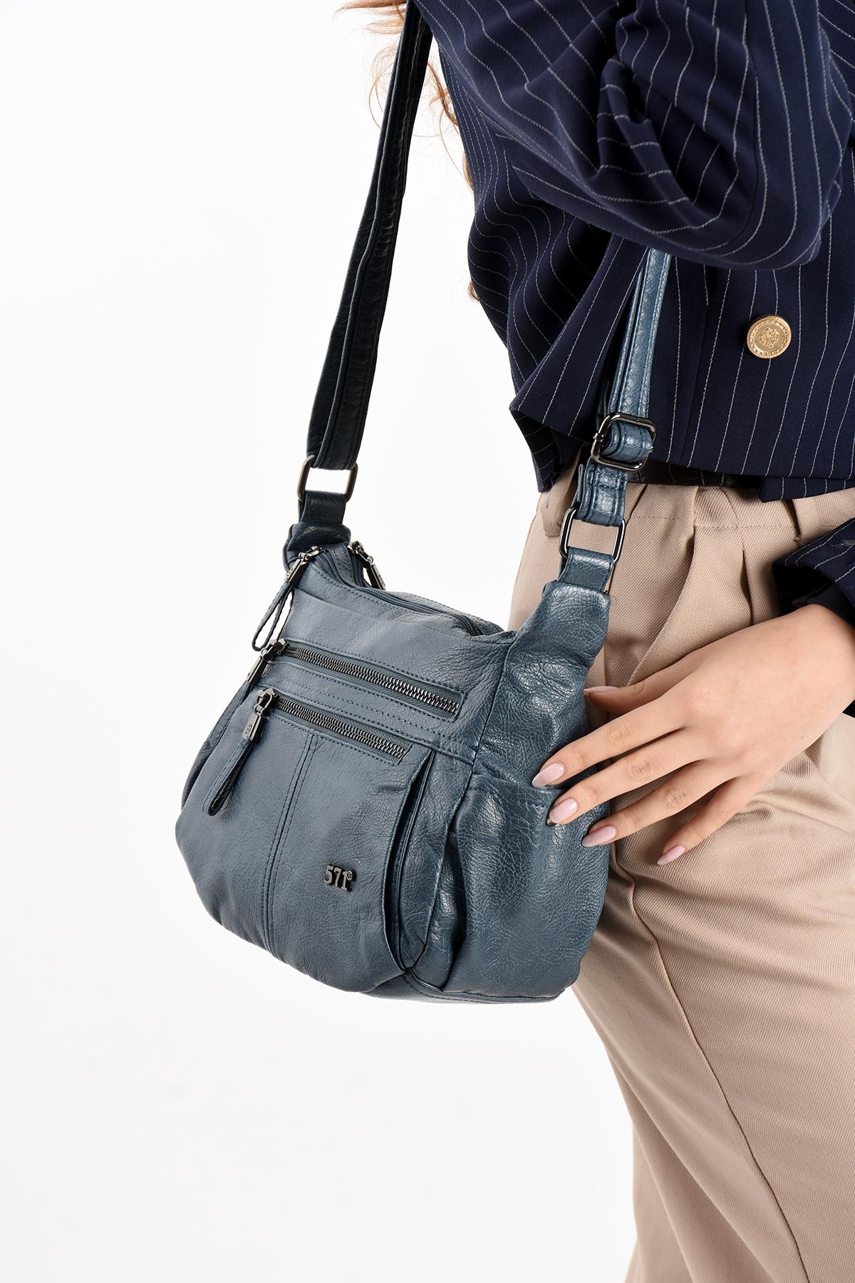 Suni Deri Omuz Çantası Mavi (Model: 571-13-13H) 