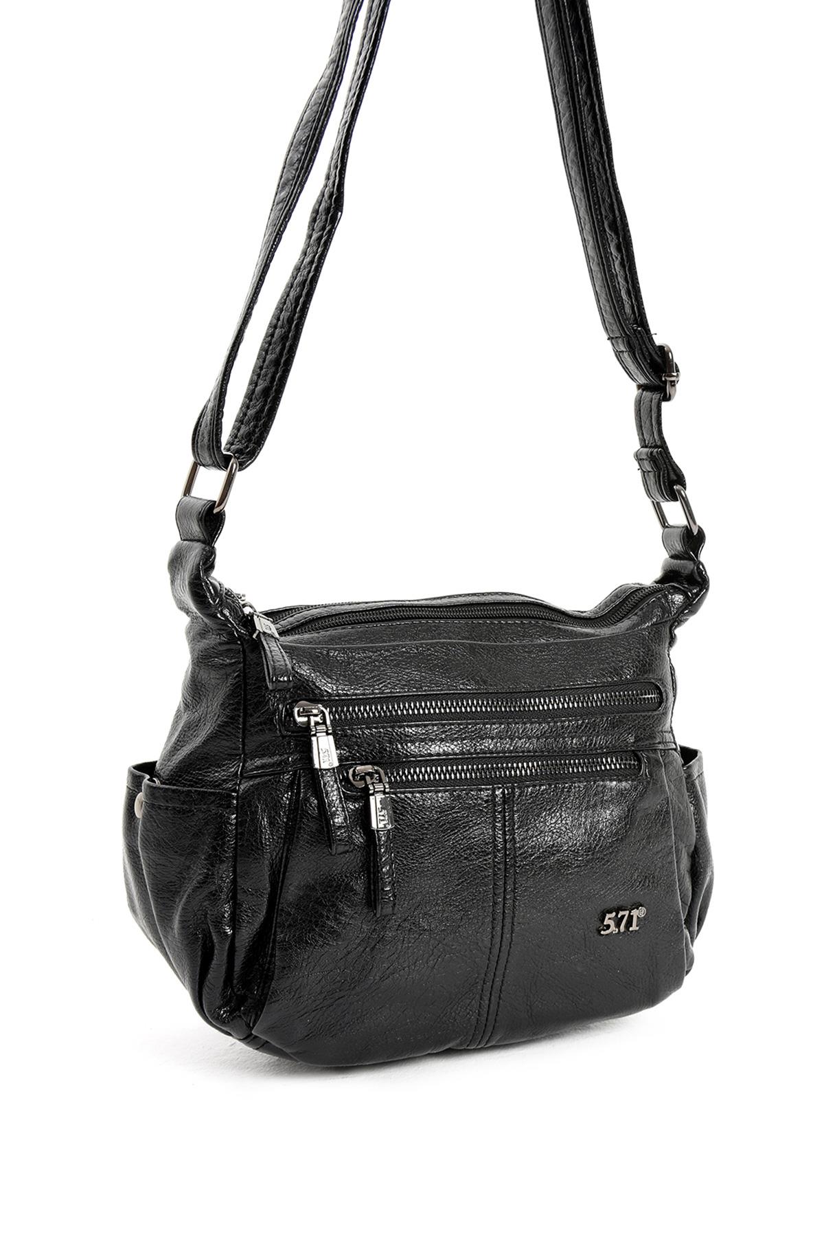 Suni Deri Omuz Çantası Siyah (Model: 571-13-13H) 