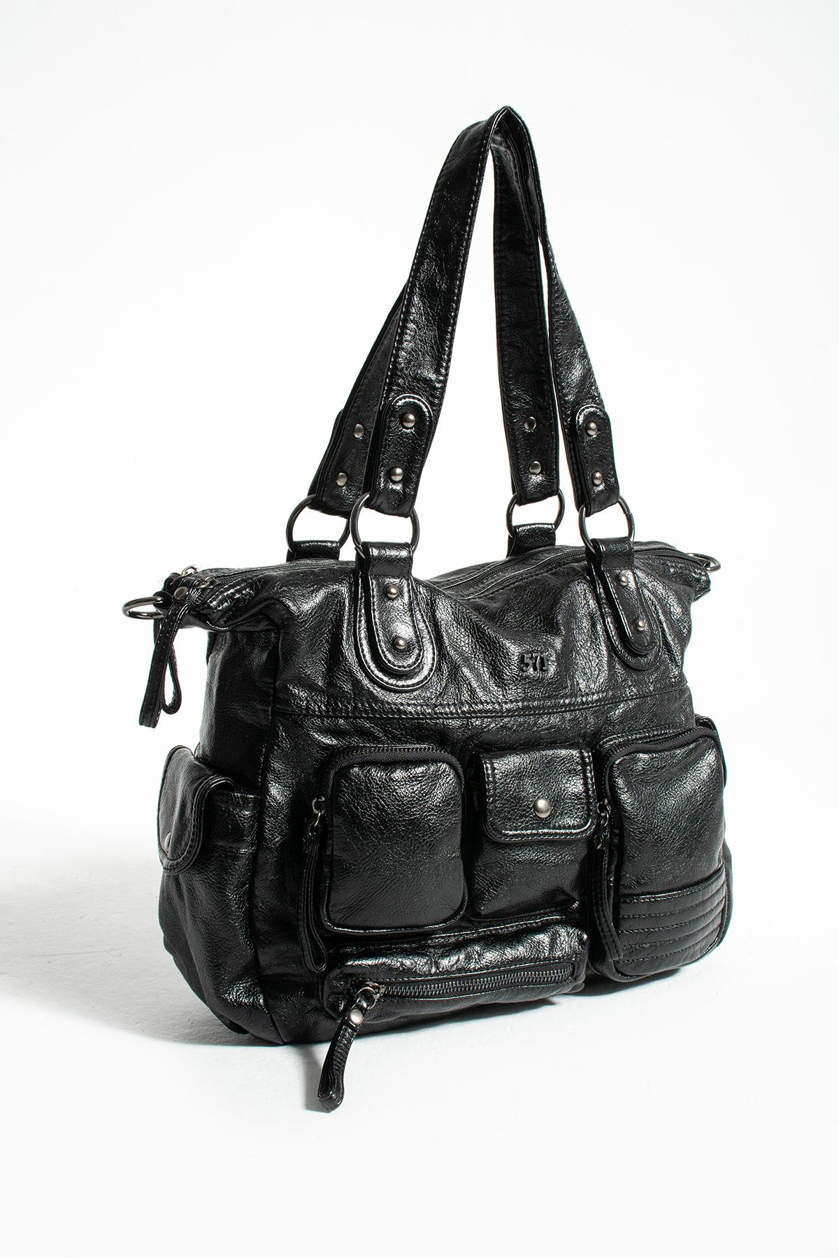 Suni Deri Omuz Çantası Siyah (Model: 571-13-13L) 
