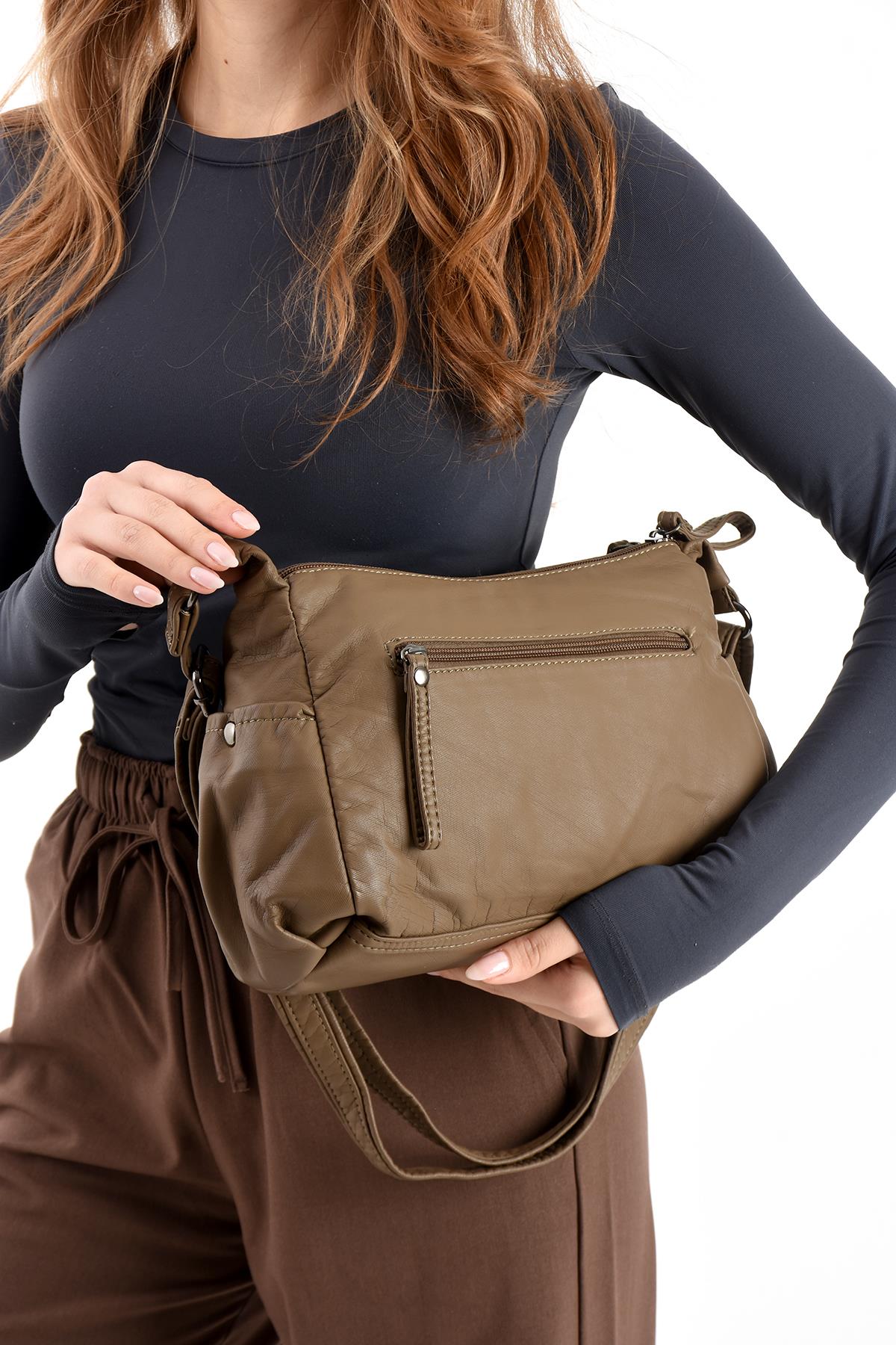 Suni Deri Omuz Çantası Vizon (Model: 571-13-10M) 