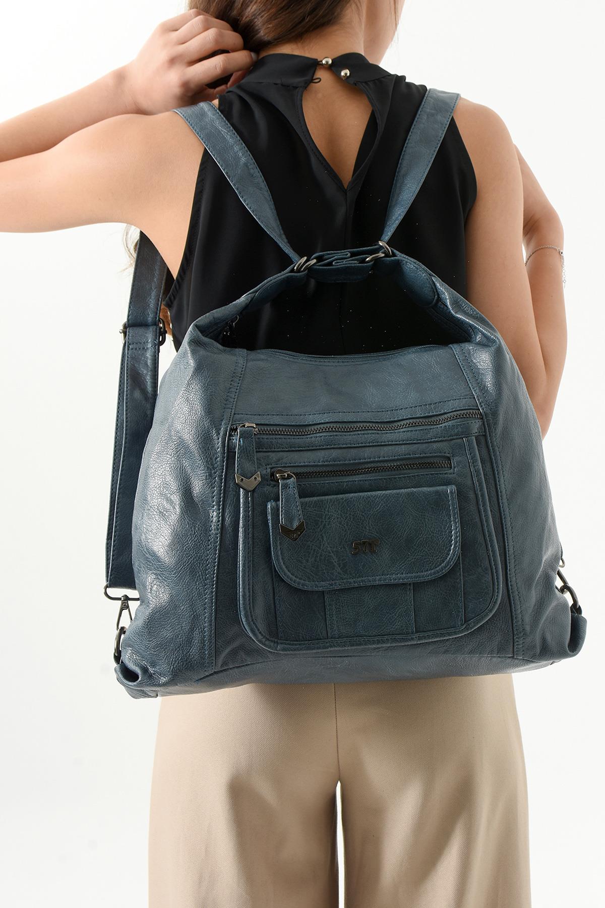 Suni Deri Sırt Çantası Mavi (Model: 571-13-13M)