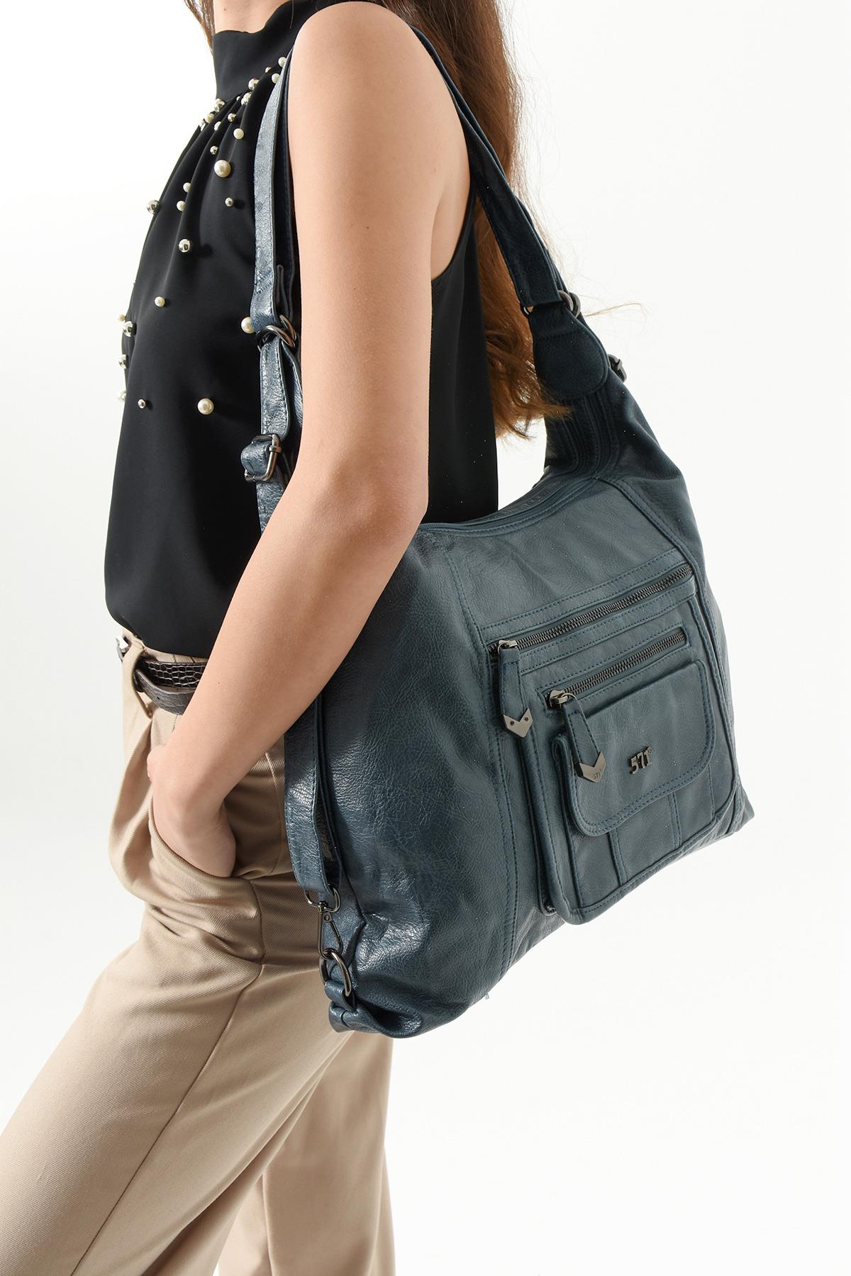 Suni Deri Sırt Çantası Mavi (Model: 571-13-13M)