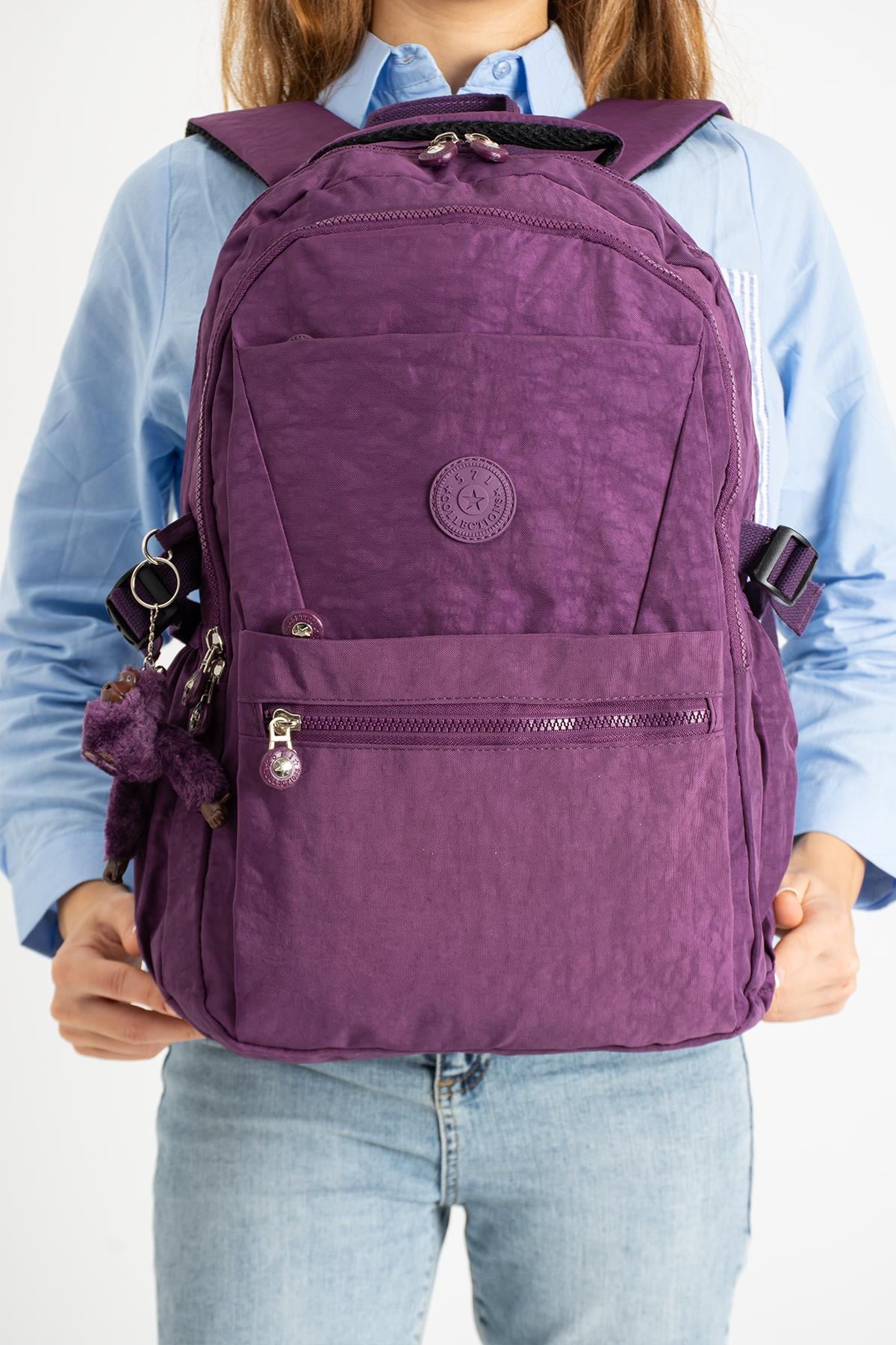 Ultra Hafif Çok Cepli Krinkıl Sırt Çantası Mor (Model:571-3A)