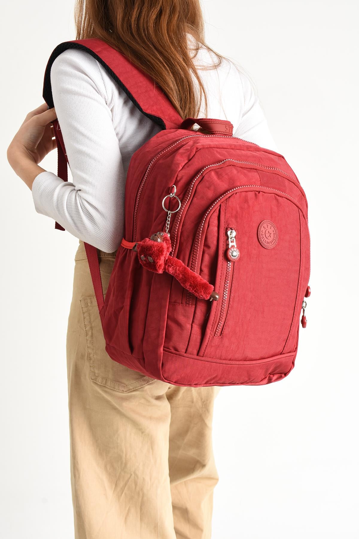 Ultra Hafif Çok Cepli Orta Boy Sırt Çantası Kırmzı (Model: 571-4D)