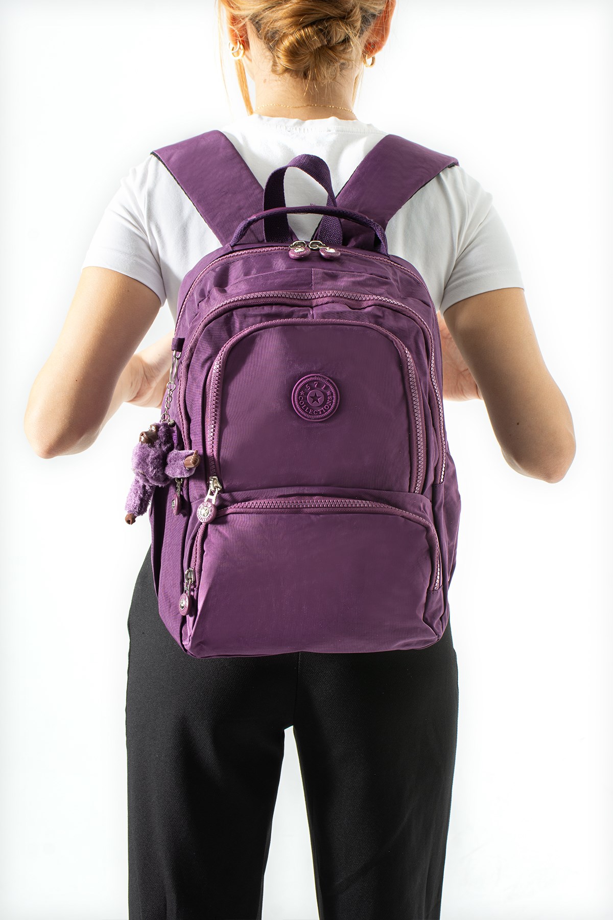 Ultra Hafif Çok Cepli Orta Boy Sırt Çantası Mor Model: (571-4H)