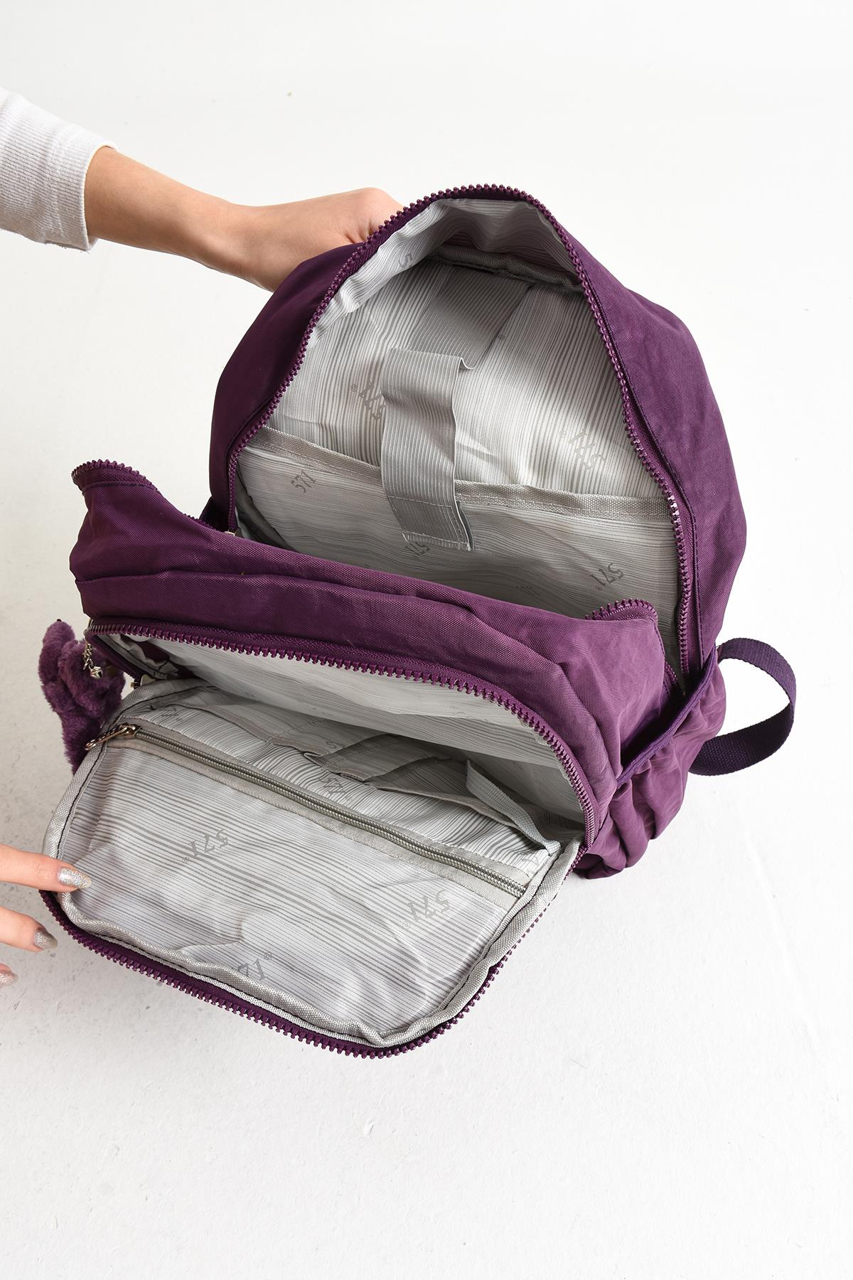 Ultra Hafif Çok Cepli Orta Boy Sırt Çantası Mor (Model: 571-4D)