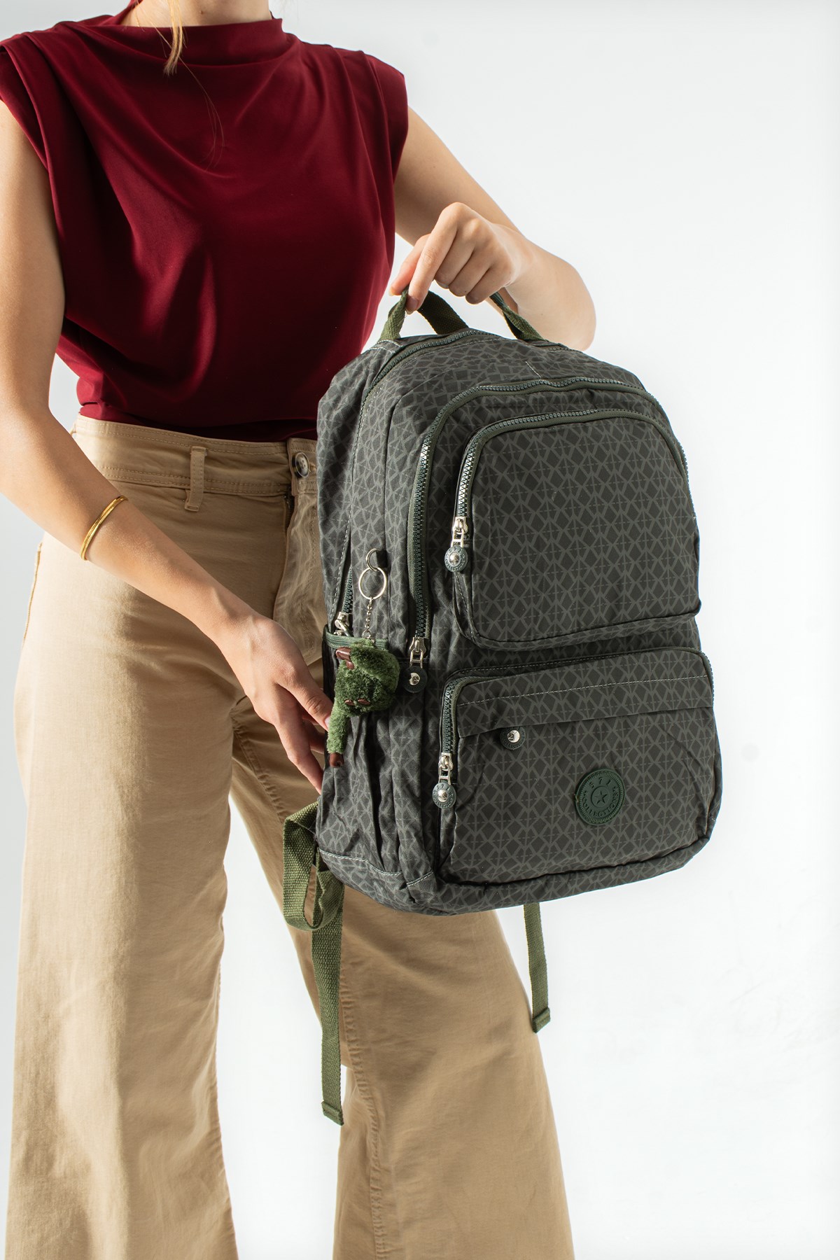 Ultra Hafif Çok Cepli Su Geçirmez Sırt Çantası Unisex Desenli Yeşil (Model: 571-2H)